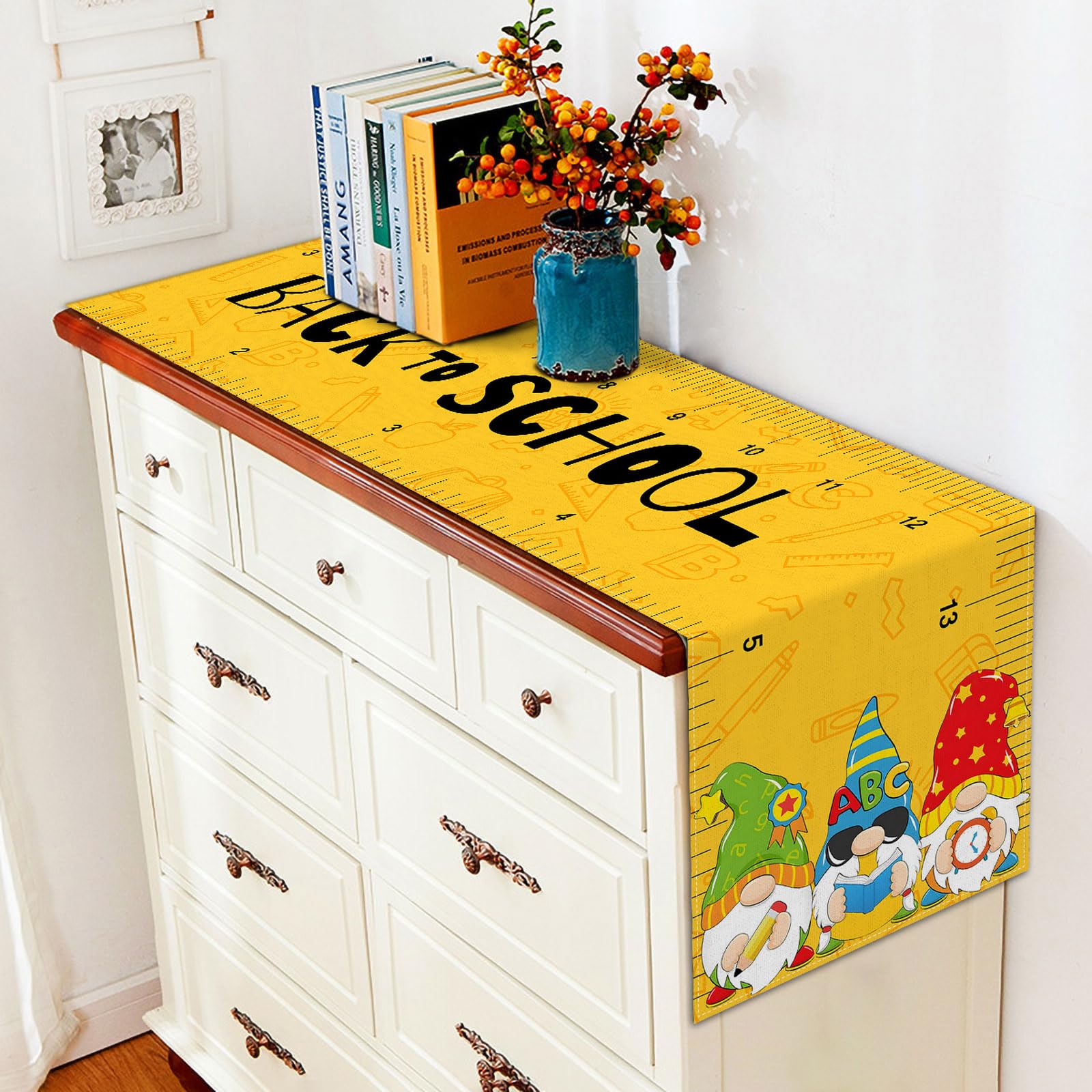 Vohado Back To School Gnomes Table Runner Students Kids First Day Of School Party Decoration Classroom Home Kitchen Island Decor