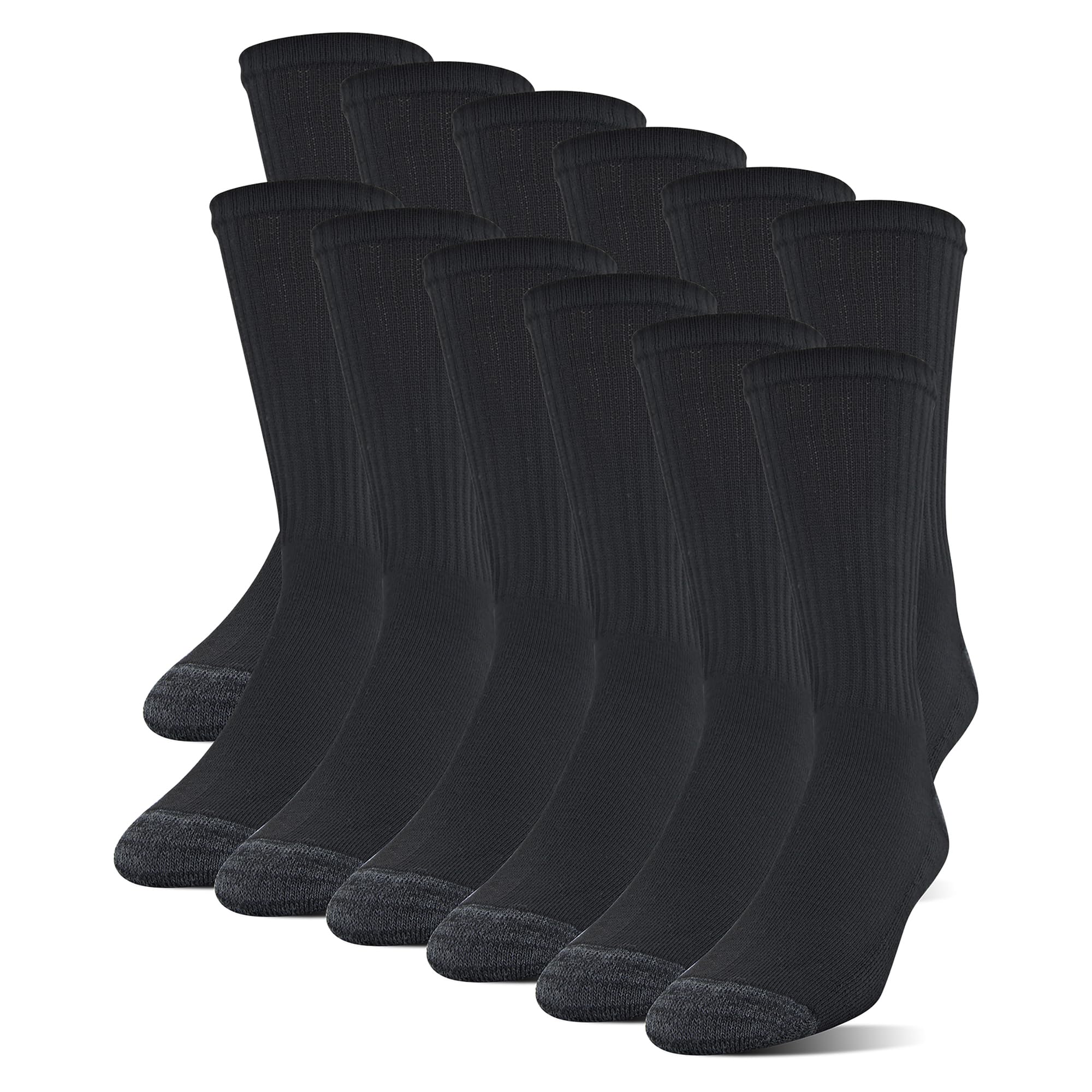 Gildan Men's Polyester Half Cushion Crew Socks, 12-Pairs, Size 6-12, Black, Model GB754P