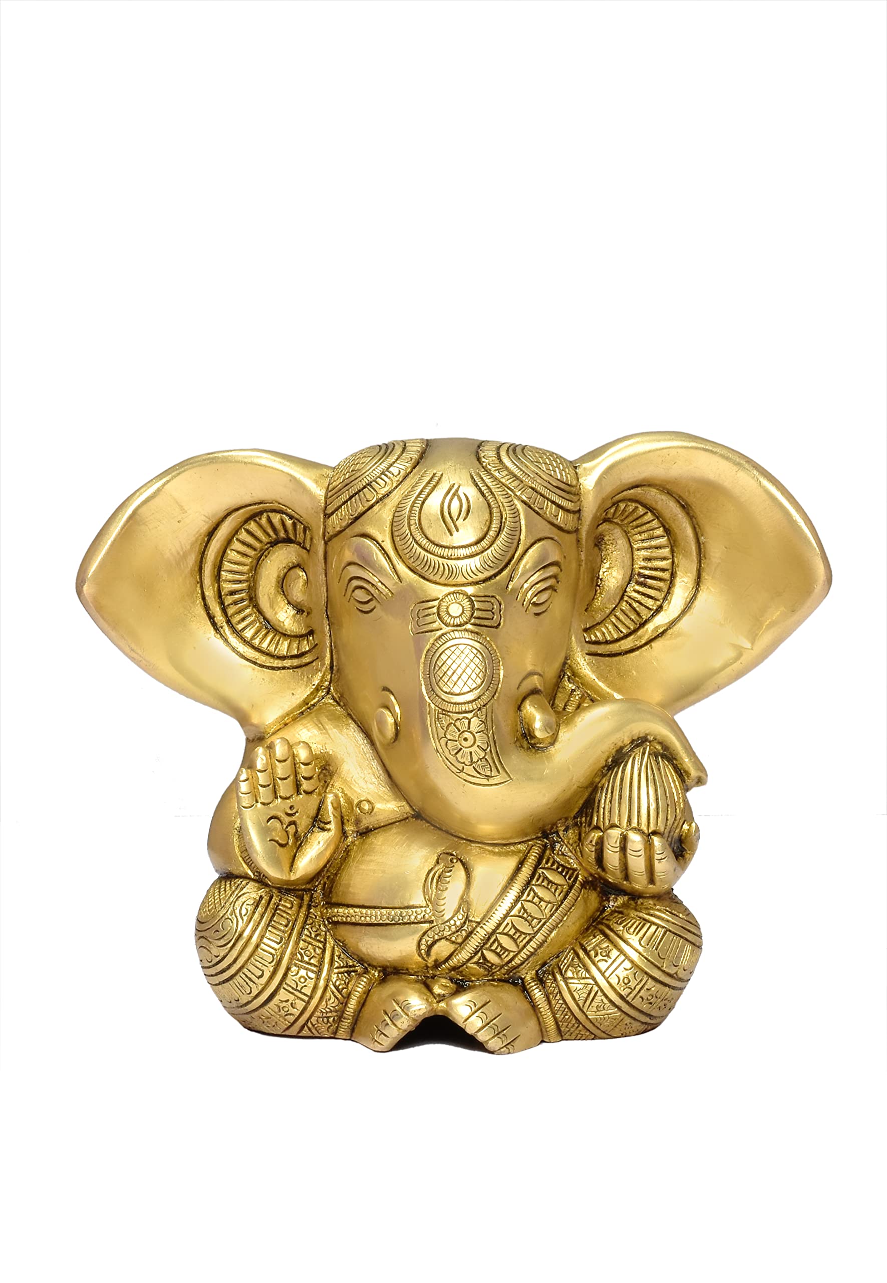 Kuber Handicraft Lord Ganesha Statue Sculpture Idol (Brass, Gold)