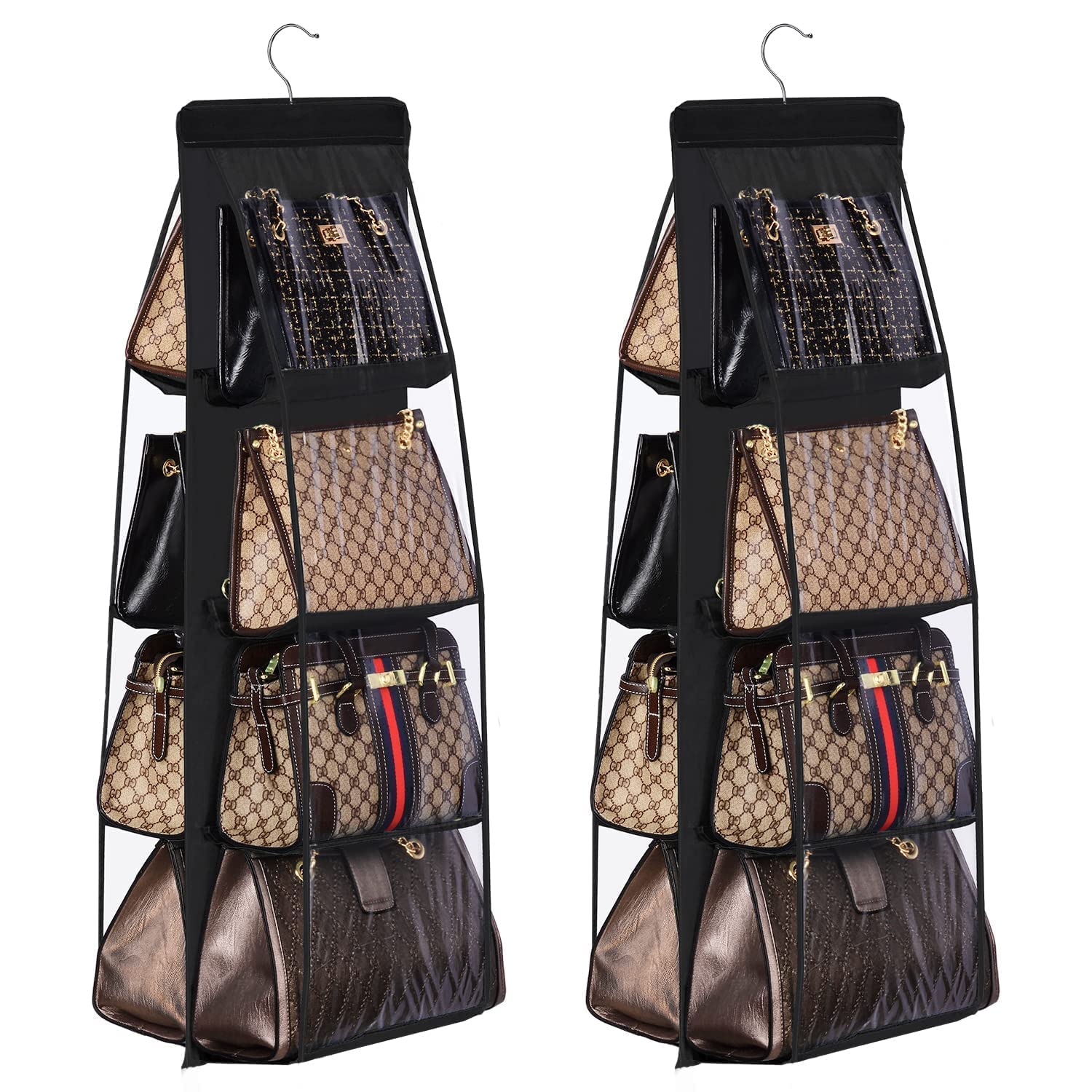 Lirex 2-Pack Handbag Hanging Purse Organizer for Closet, 8 Pocket Handbag Storage Organizer Hanger Oxford Cloth Closet Organizer
