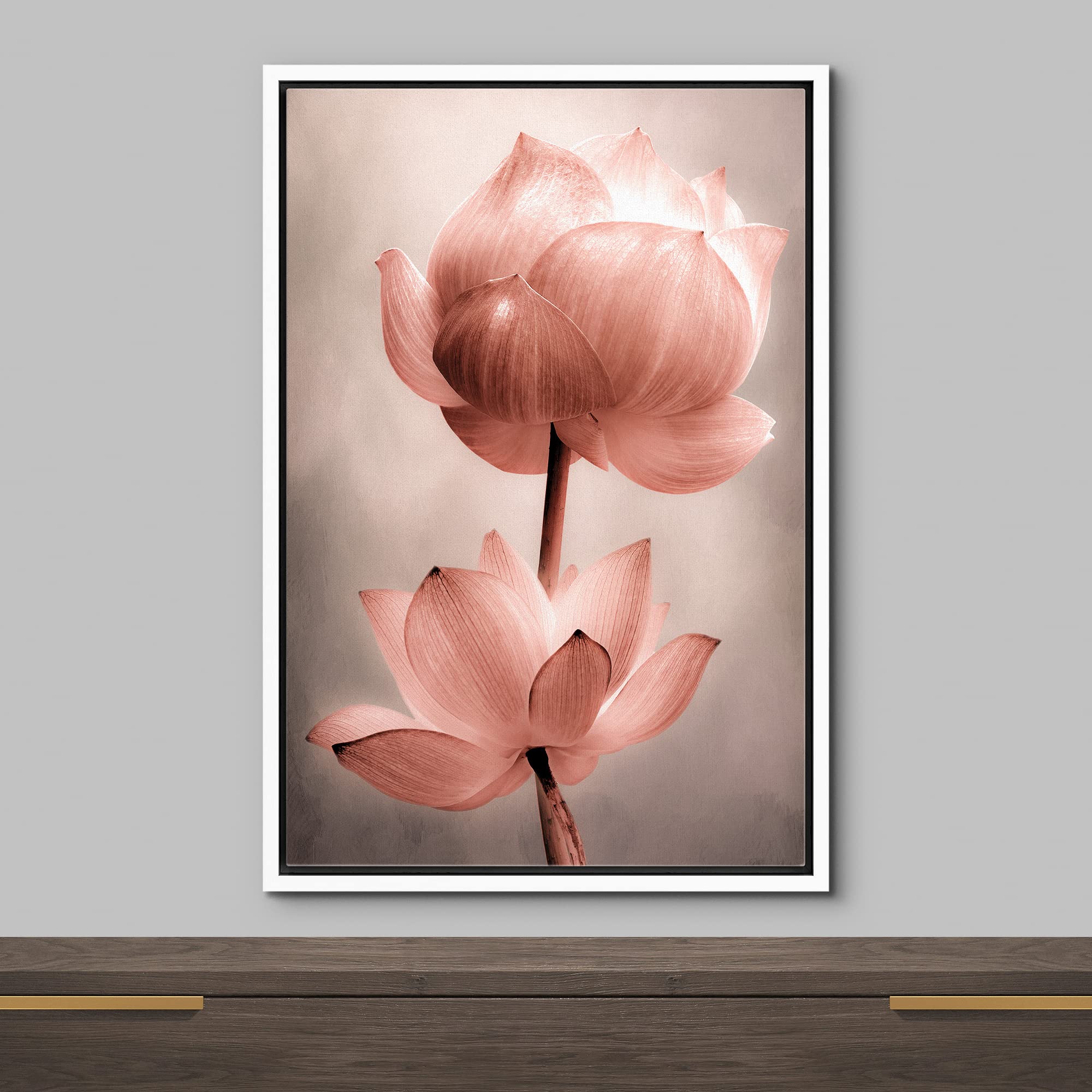 Wall26 Framed Canvas Wall Art - Closeup Of Lotus Flower - Gallery Wrap Modern Home Art | Ready To Hang - 16''X24'' White