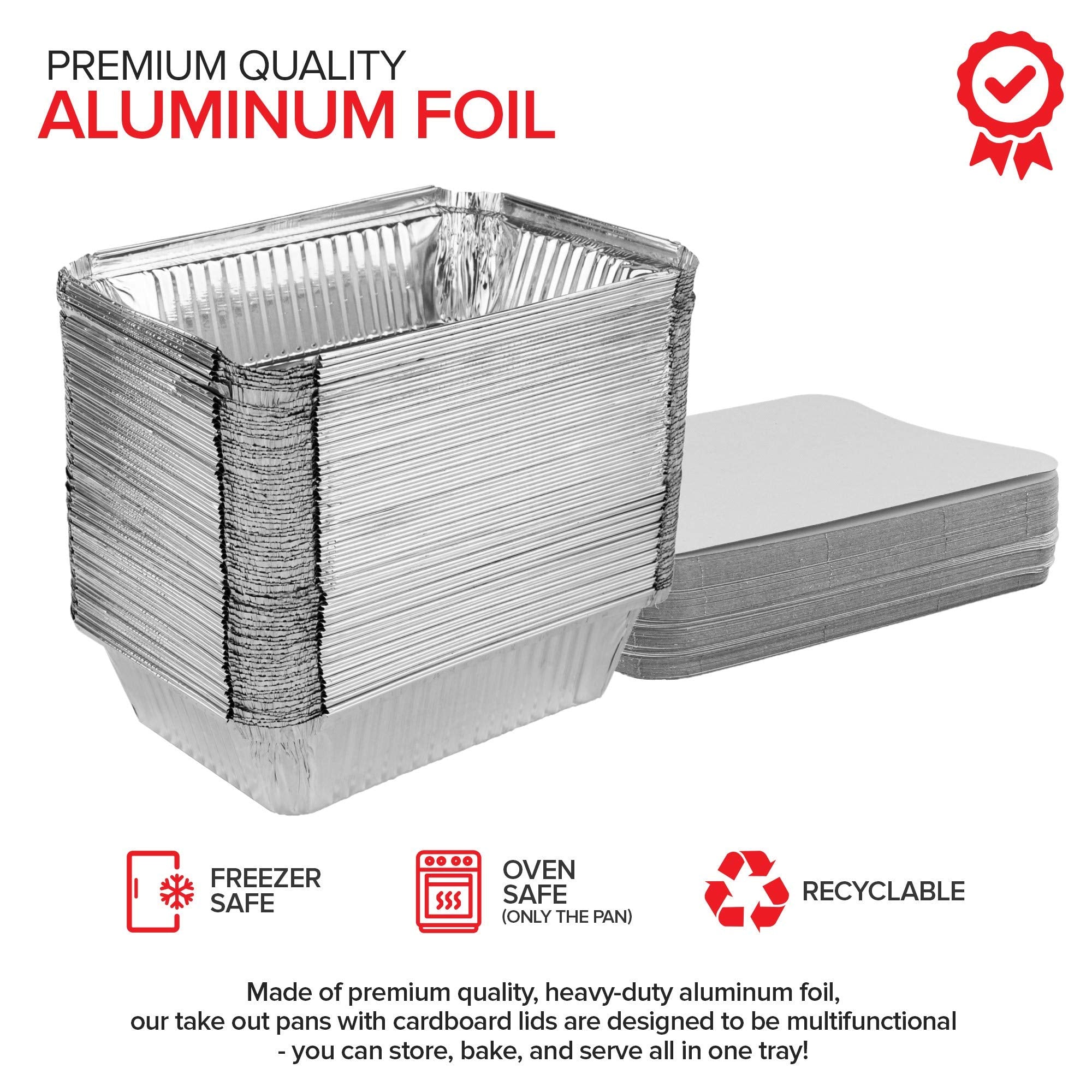 Stock Your Home 2 Lb Small Aluminum Pans With Lids (100 Pack) Foil Pan + Cardboard Lid, Disposable Cookware, Takeout Trays With