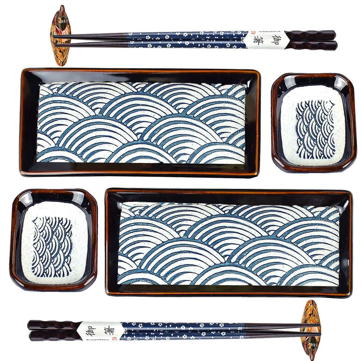 Artcome 8 Piece Japanese Style Ceramic Sushi Plate Dinnerware Set For Wedding Housewarming - 2 Sushi Plates, 2 Sauce Dishes, 2 P