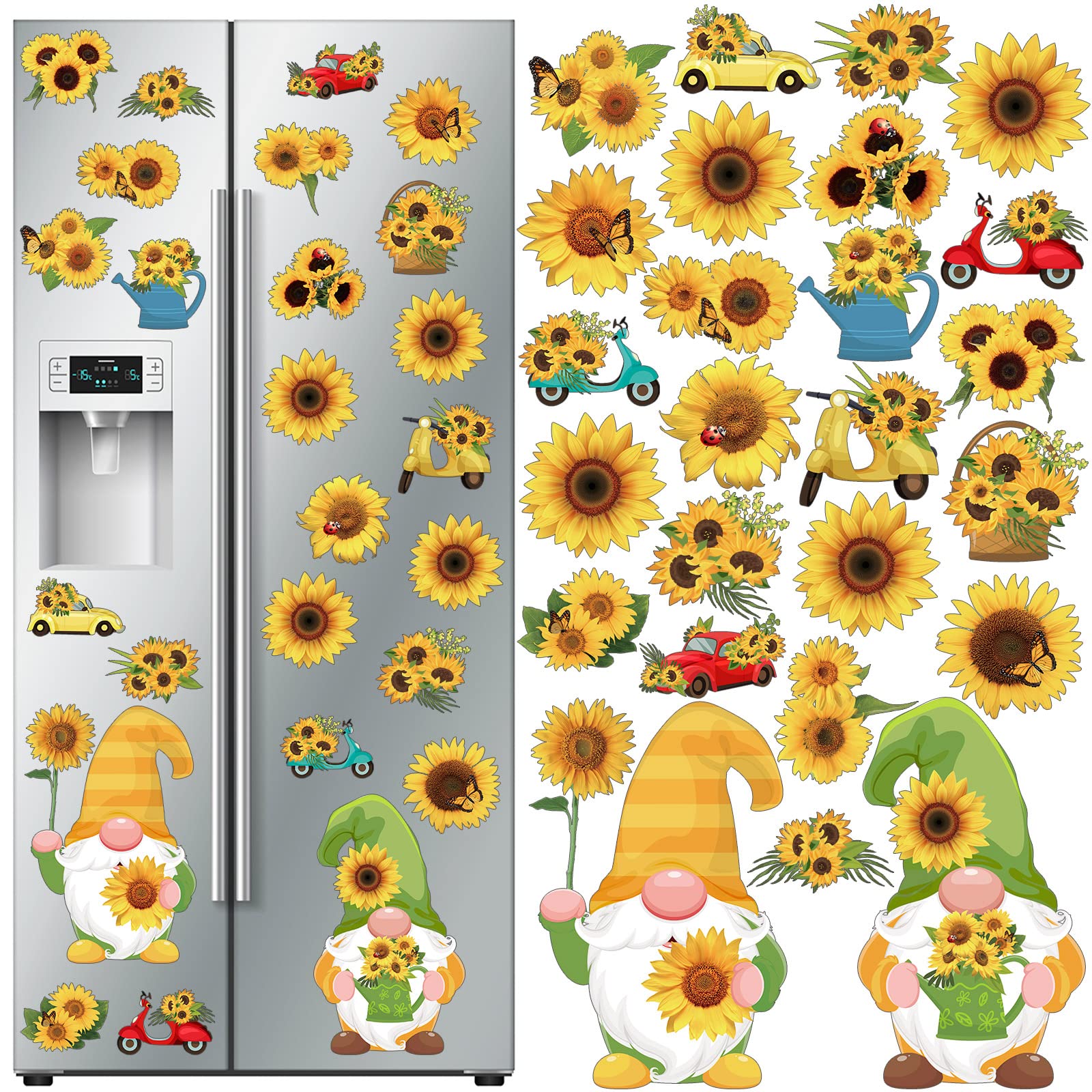Fabbay 25 Pcs Sunflower Gnome Refrigerator Magnets Cruise Door Magnets Decorations Spring Car Magnetic Stickers Summer Yellow Fr