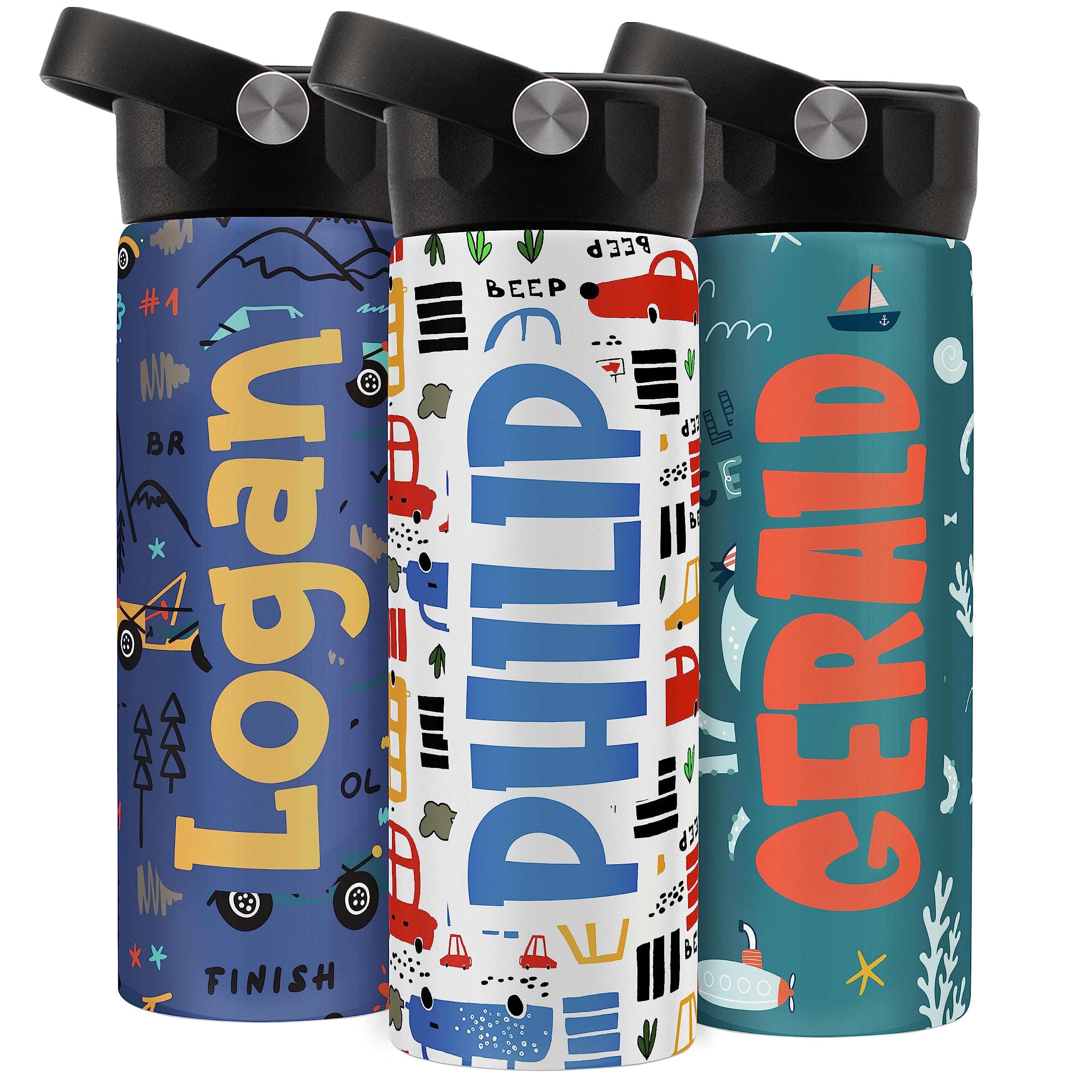 United Craft Supplies Personalized Kids Water Bottle W/Name - 14 Oz - 12 Designs - Bpa Free, Back To School Gifts, Custom Water