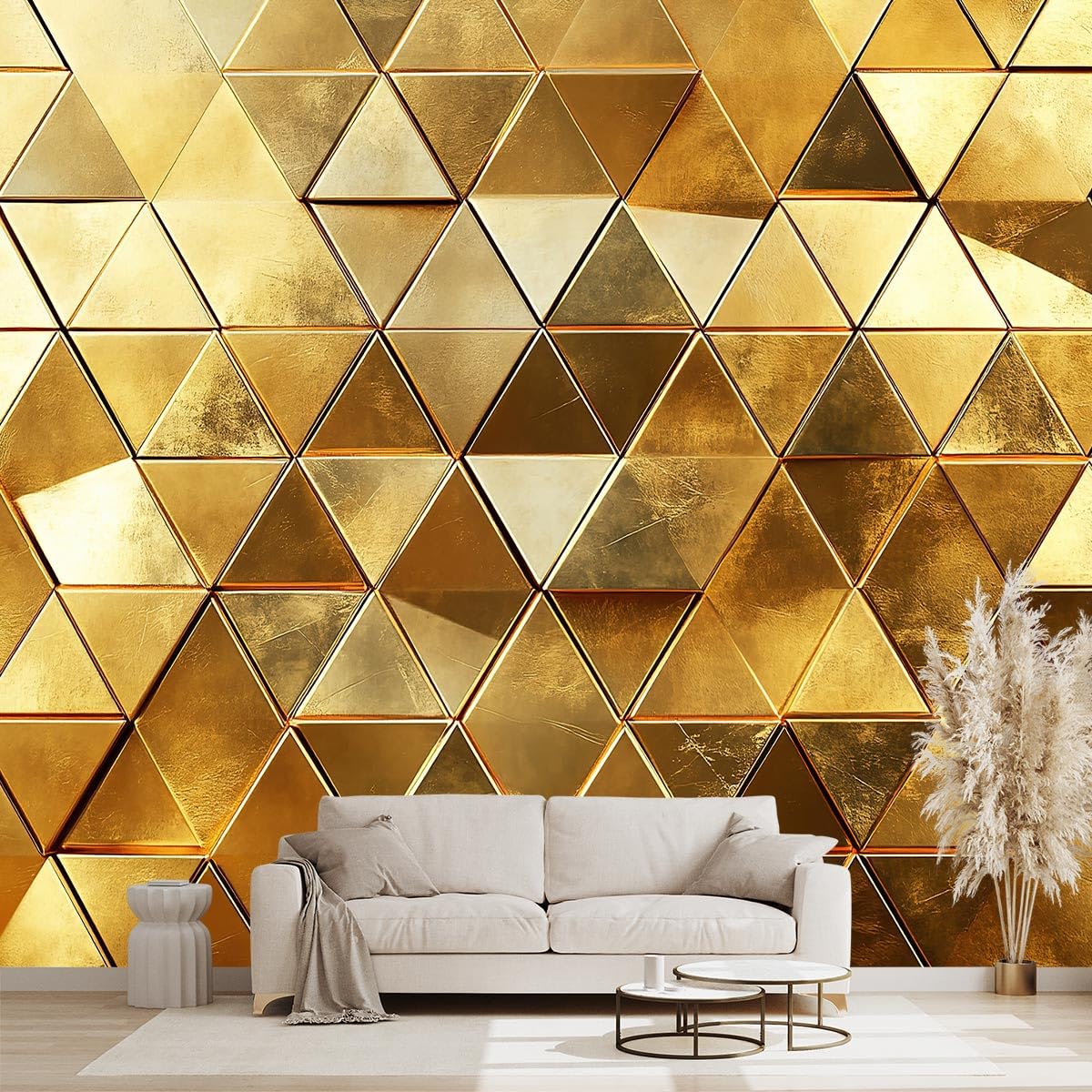 WXHFM - Golden Geometrical Wallpaper for Bedroom Living Room Abstract wall Mural - 137x96 (Not Peel and Stick)