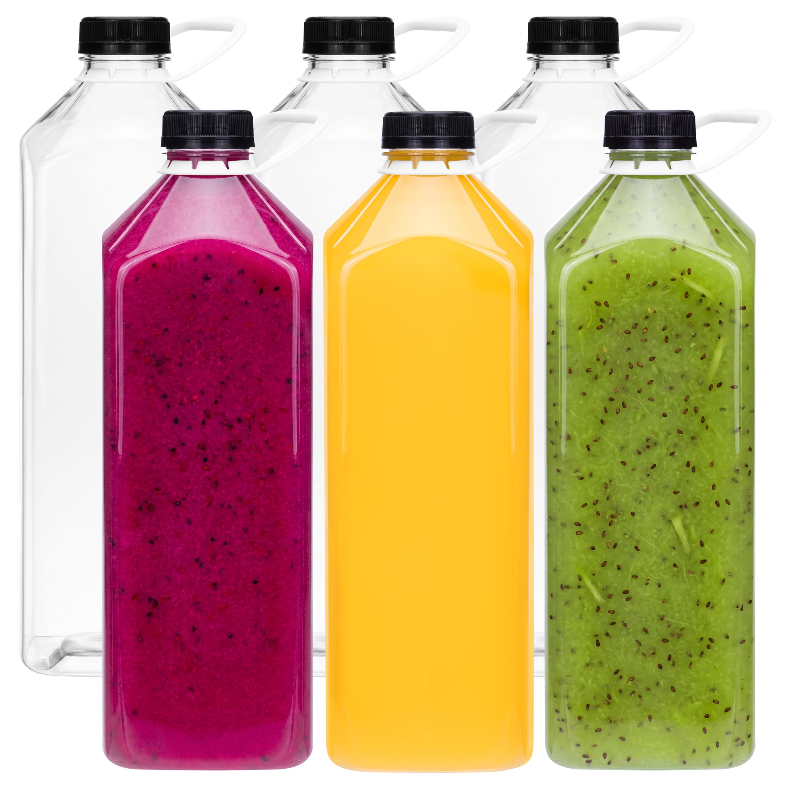 64oz Plastic Bottles for Juicing, 6pcs Plastic Drink Bottles with Caps
