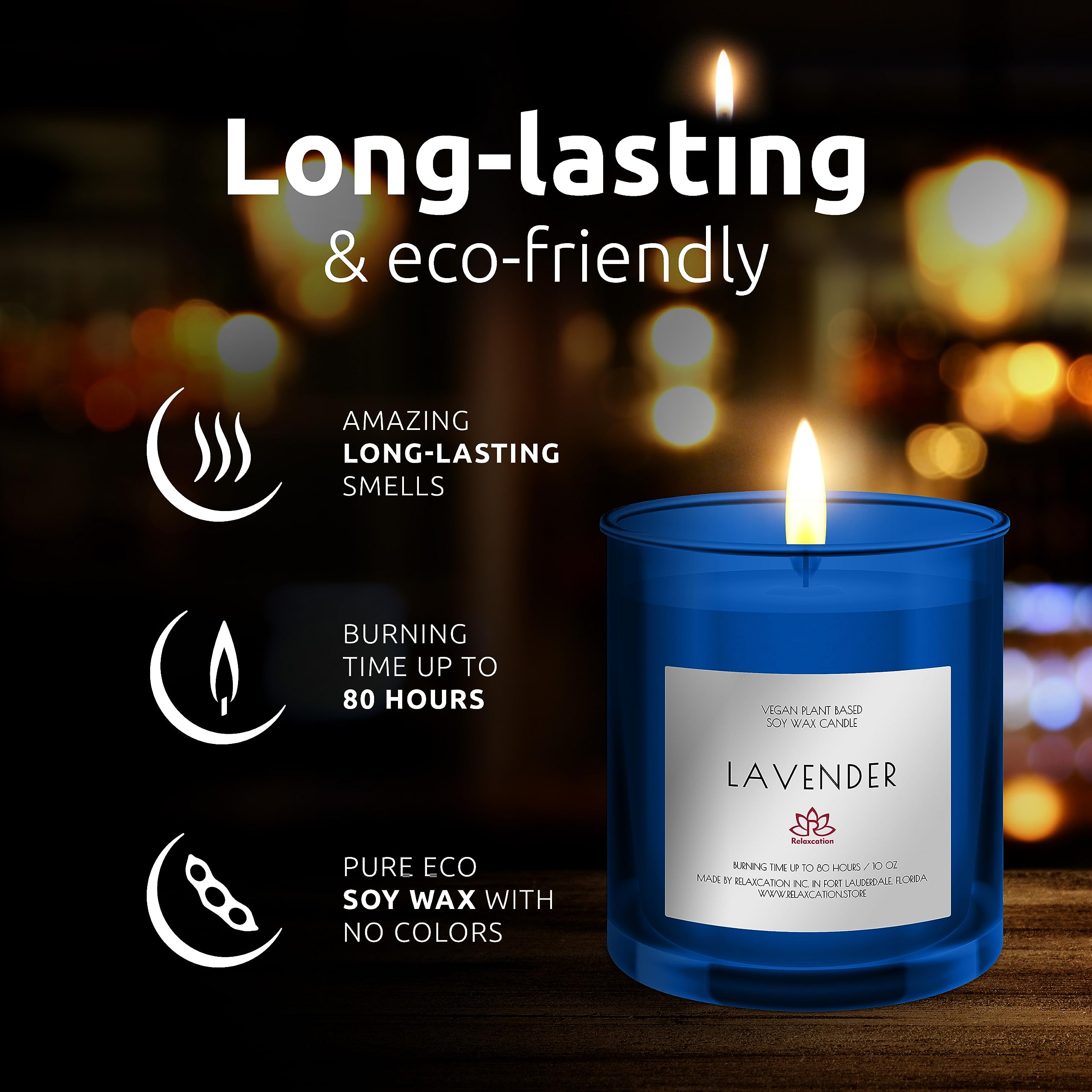 Made in USA Natural Soy Wax Candle in Glass Jar | Luxury Lavender Scented Soy Candles | Calming + Relaxing | Long Burning 80 Hou