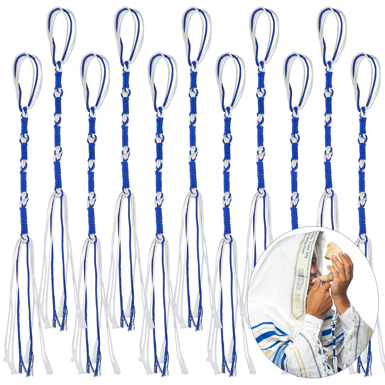 Tzitzits Thread Small Tassels Prayer Shawl Accessories Fringes Home Decor Tassels (Blue, White, 16 Pieces)