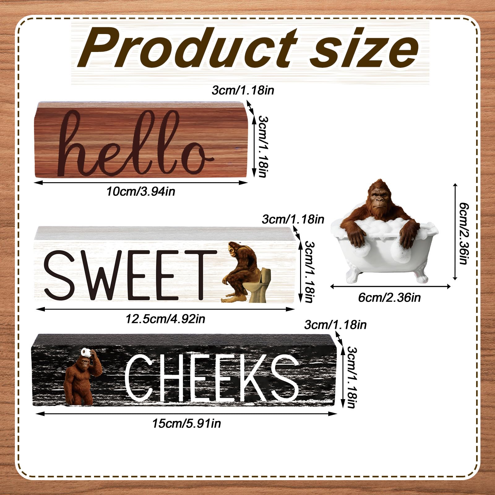 Cinnvoice 4 Pcs Funny Bigfoot Bathroom Decor Farmhouse Sasquatches Bathroom Decoration Western Hello Sweet Cheeks Table Centerpi
