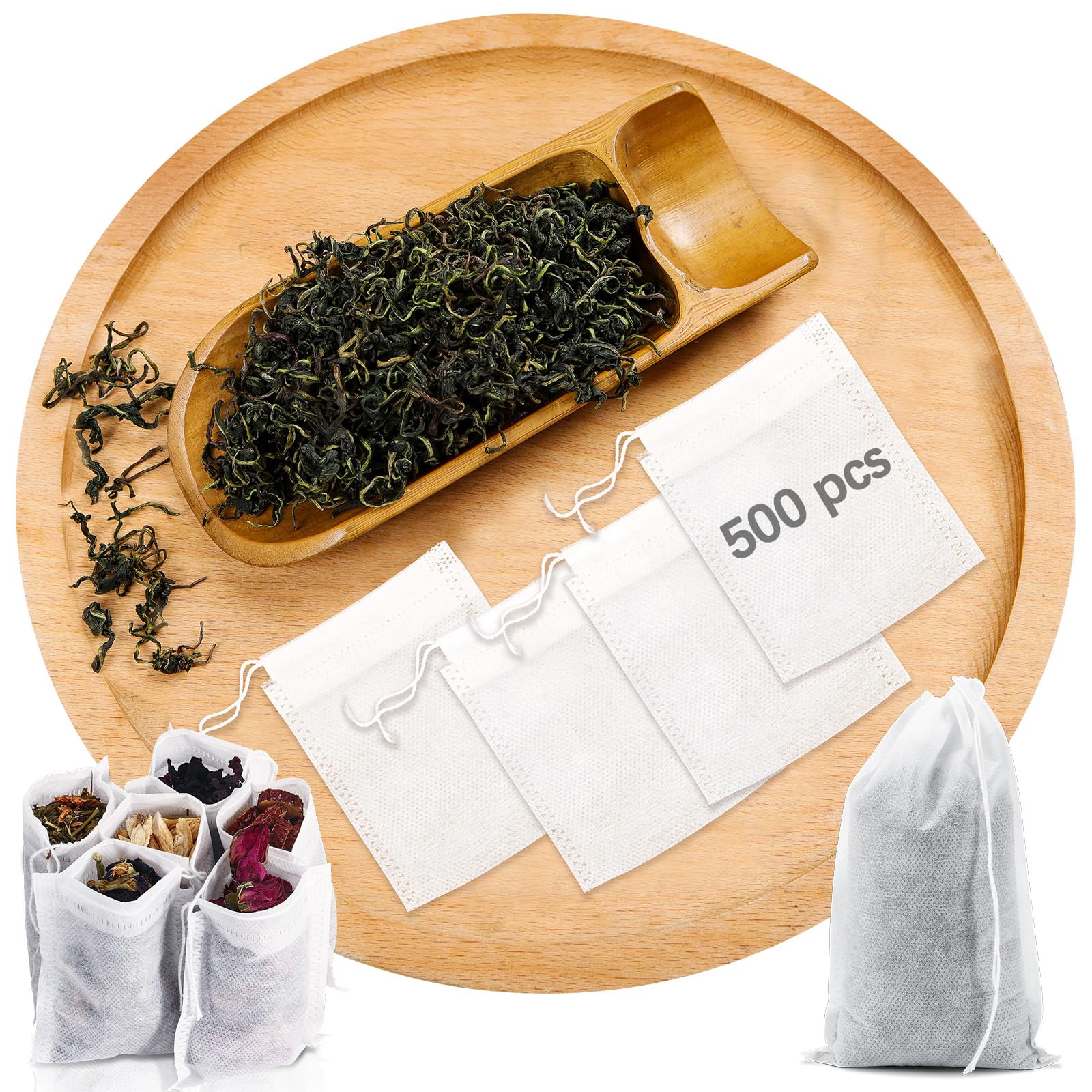 500 Pcs Tea Bags for Loose Leaf Tea 2.75x 3.54, Disposable Filter Empty tea Bags with Drawstring Cloth Sachets Diy fillable Smal
