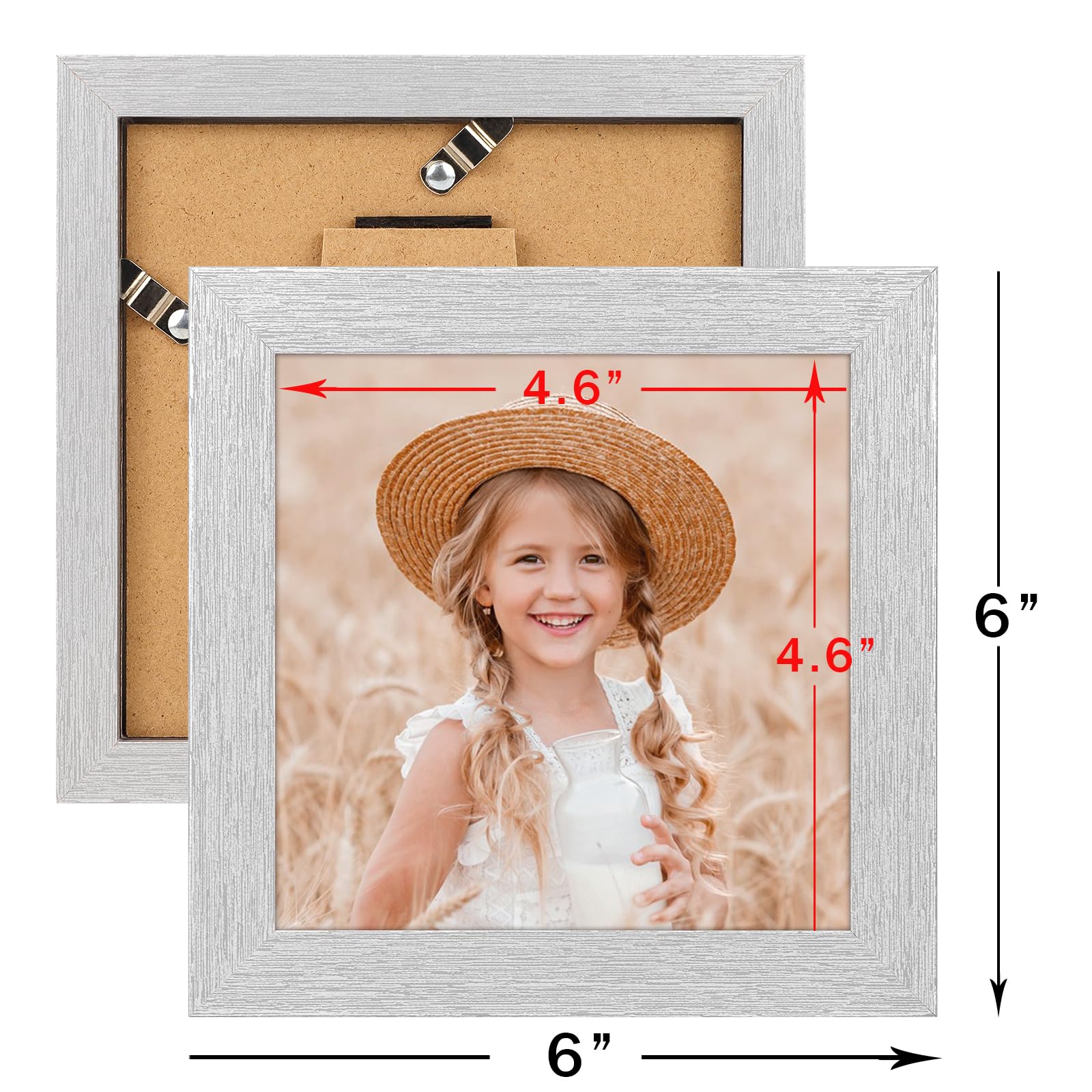 ORIVAN 5x5 Picture Frame Wood Display 5x5 Picture Distressed Silver Square Photo Frame for Wall and Tabletop Decoration