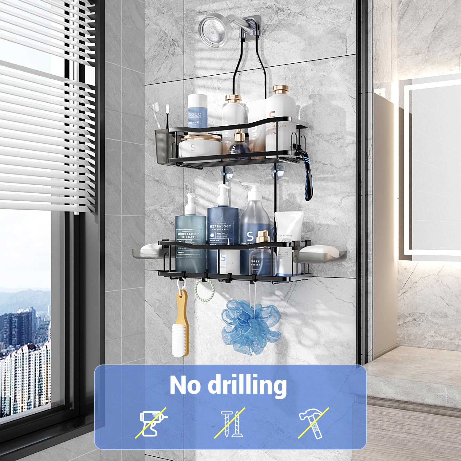 Aitatty Hanging Shower Caddy Bathroom Organizer: Rustproof Shower Shelf Racks Over Shower Head - No Drilling Inside Bath Shower