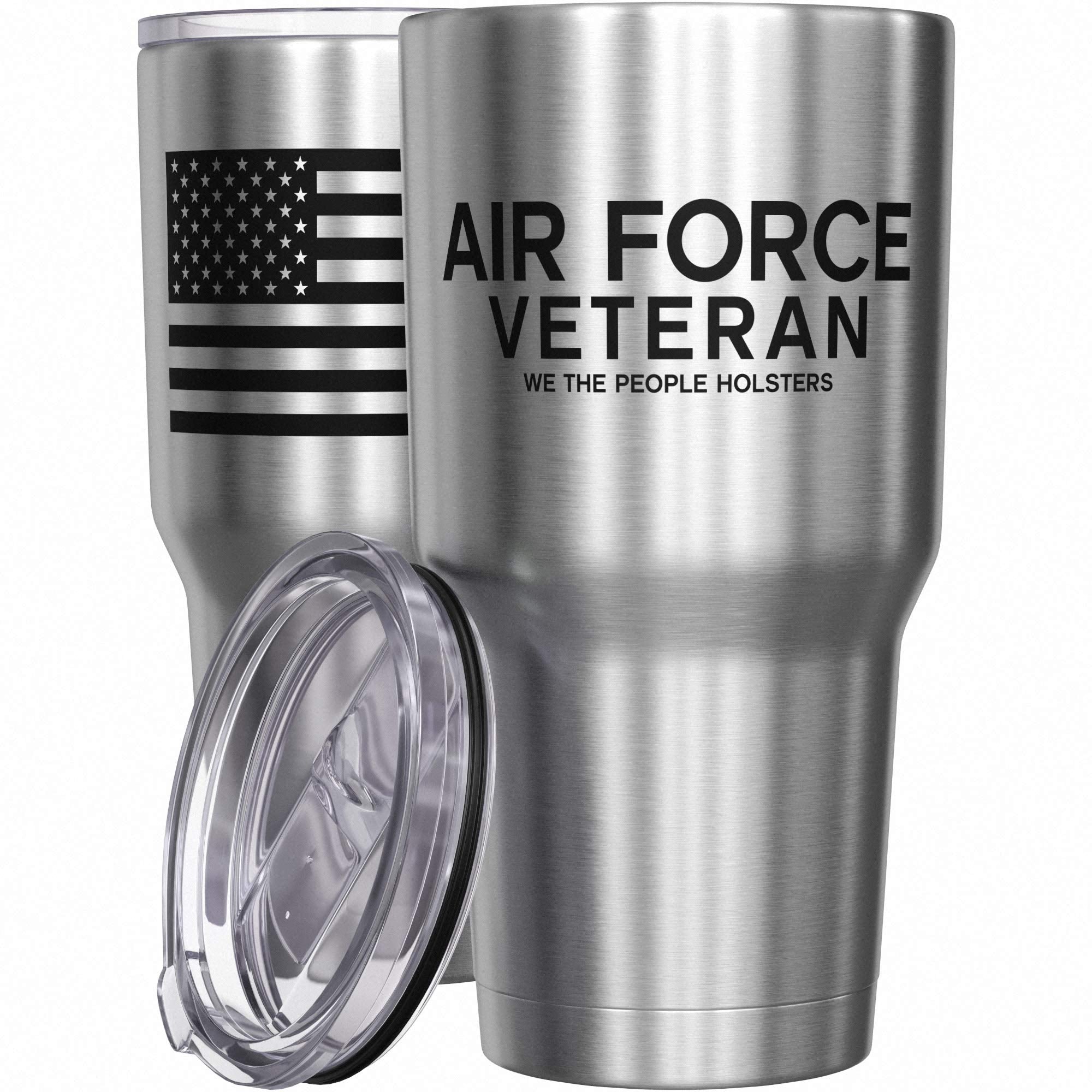 We The People Holsters - Air Force Veteran - Air Force Travel Mug - American Flag Coffee Travel Mug - Veterans Day Tumbler - Dou