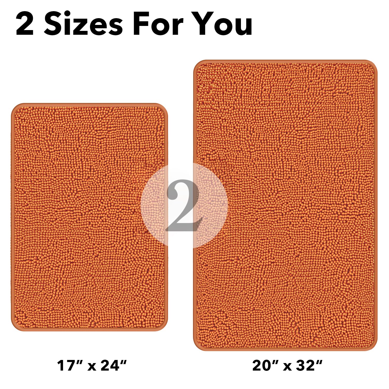 Pureswan Burnt Orange Bathroom Rugs Sets 2 Piece - Absorbent And Washable Bath Mat, Non-Slip, Thick Soft Chenille Bath Rugs For