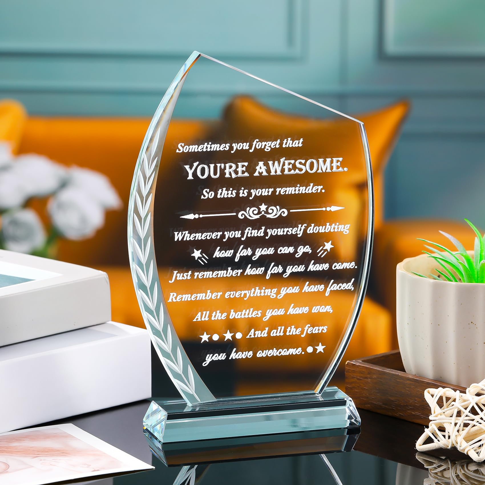 Movdyka Inspirational Gifts for Women Men - Motivational Crystal Laser Engraved Plaque Encouragement Gifts for Daughter Son Frie