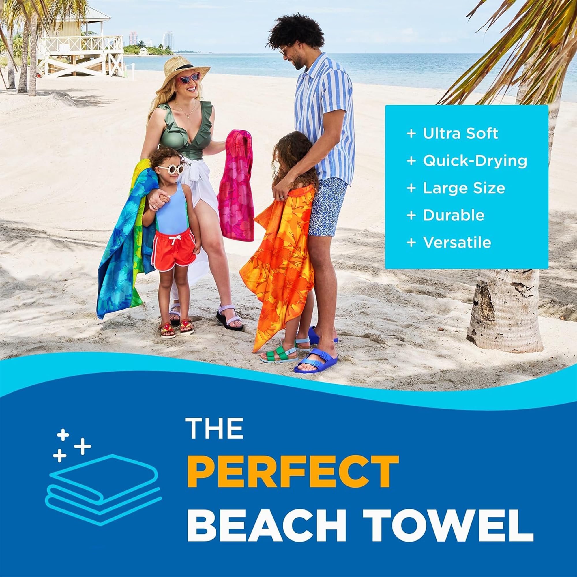 Kaufman - Colorful Hibiscus Beach Towels | 100% Cotton With Ends Hemmed | 30'' X 60'' | Colorful Soft & Absorbent Pool Towels Fo