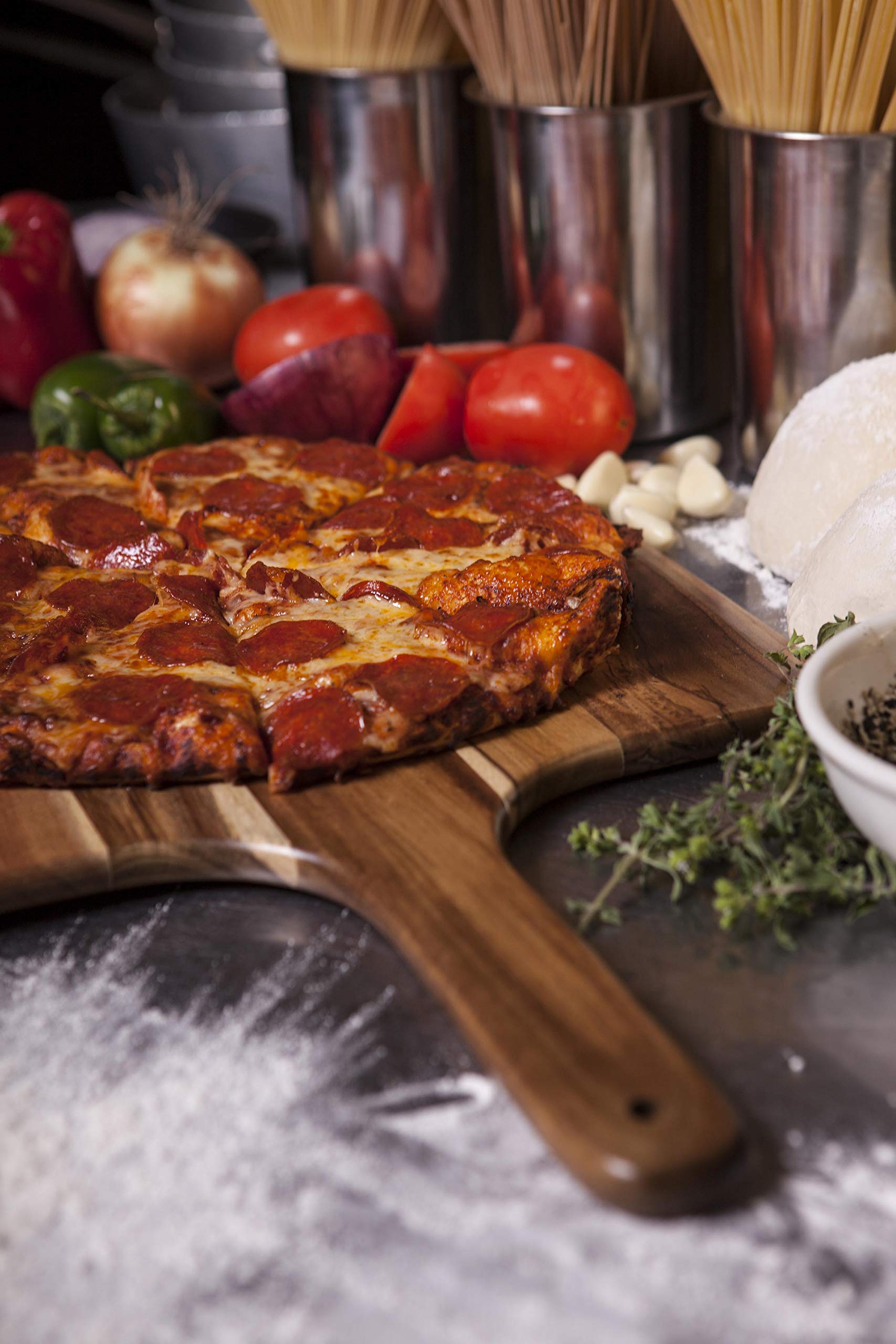 Toscana - A Picnic Time Brand Pizza Peel Paddle Serving Trays & Platters, One Size, Acacia Wood