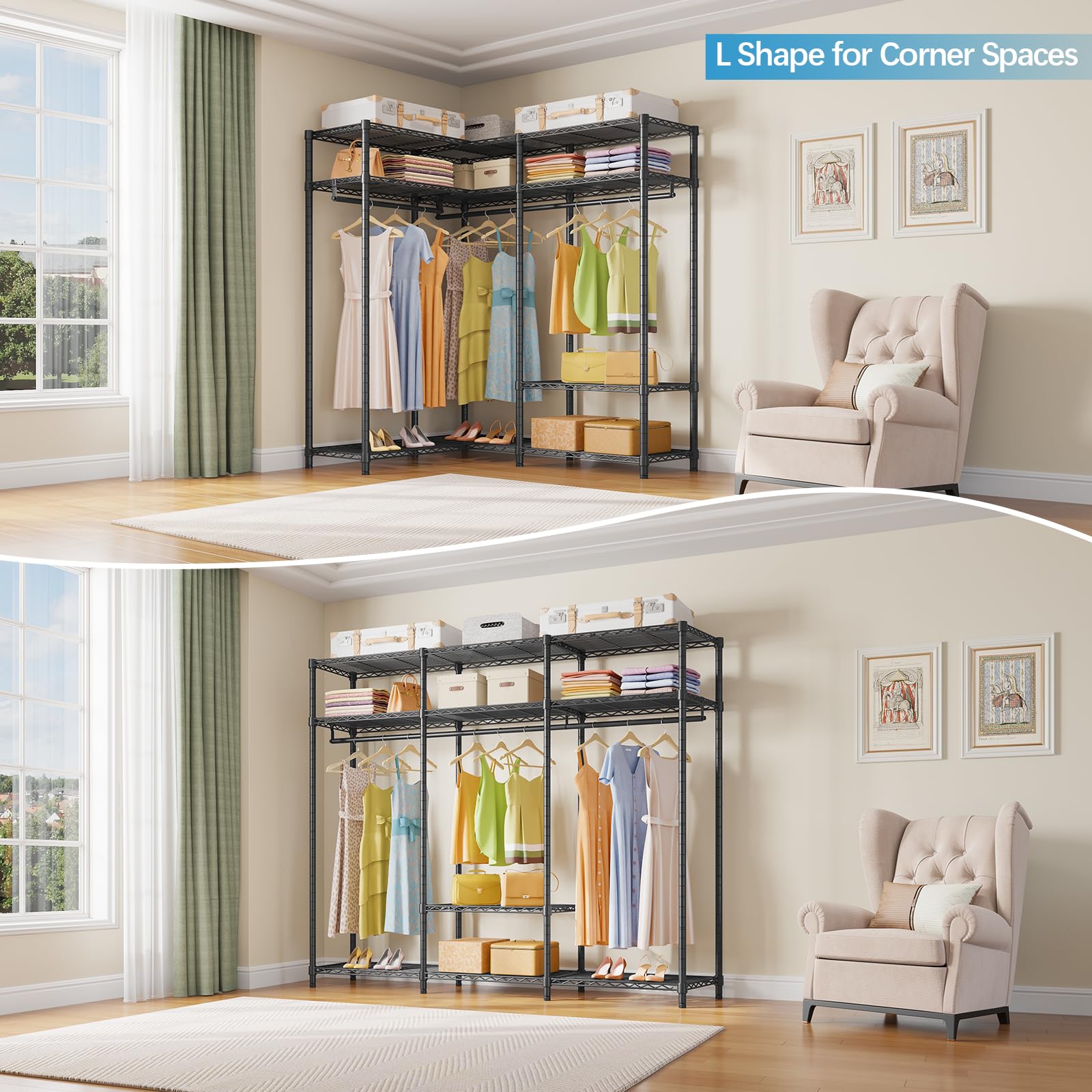 Vipek V30 Garment Rack, Heavy Duty Clothes Rack With 7 Adjustable Shelves & 2 Hang Rods, Portable Closet System, Metal Closet Ra