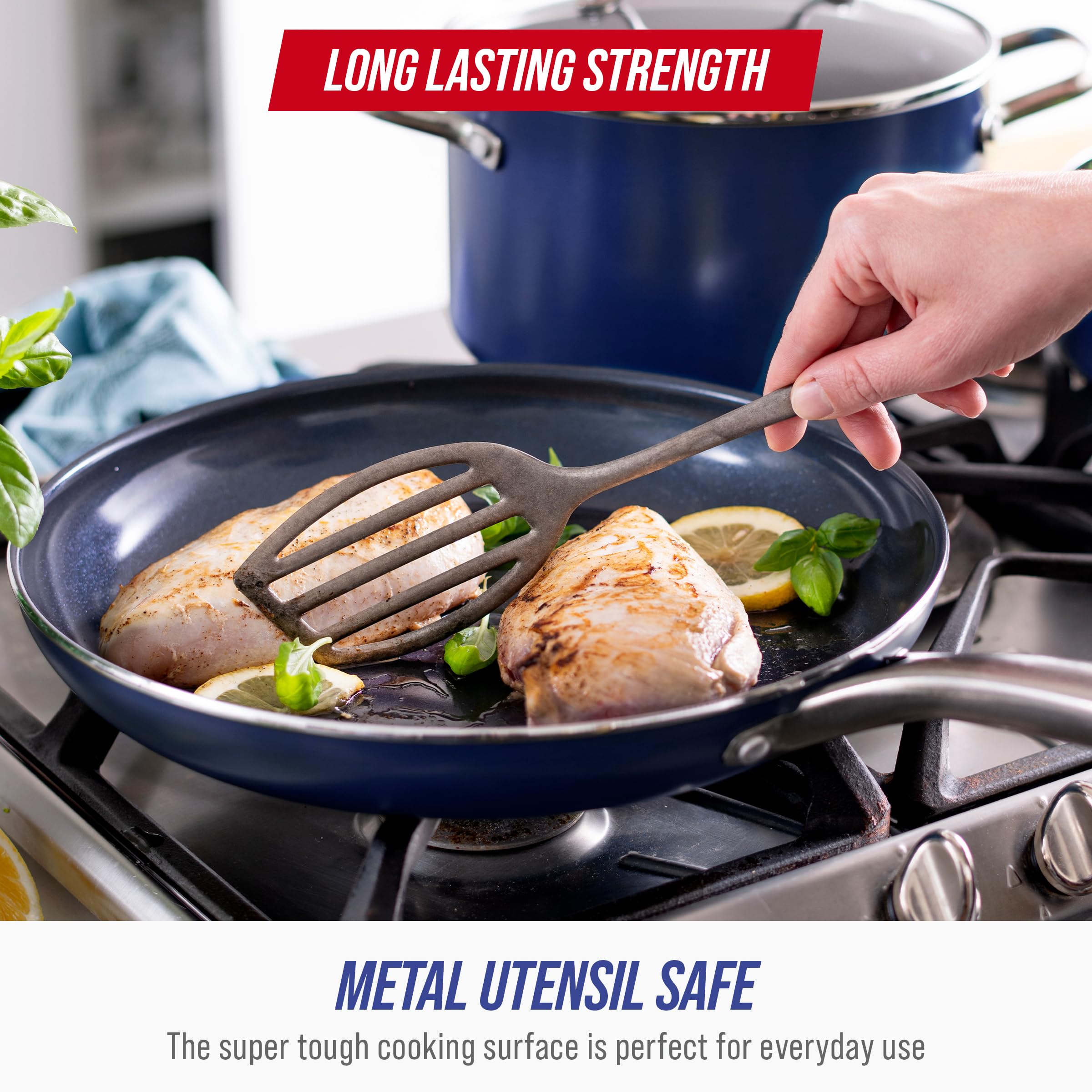 Blue Diamond 11 Piece Cookware Set, Diamond Infused PFAS & PFOA-Free Ceramic Nonstick Pots and Pans, Durable Nontoxic Metal Uten