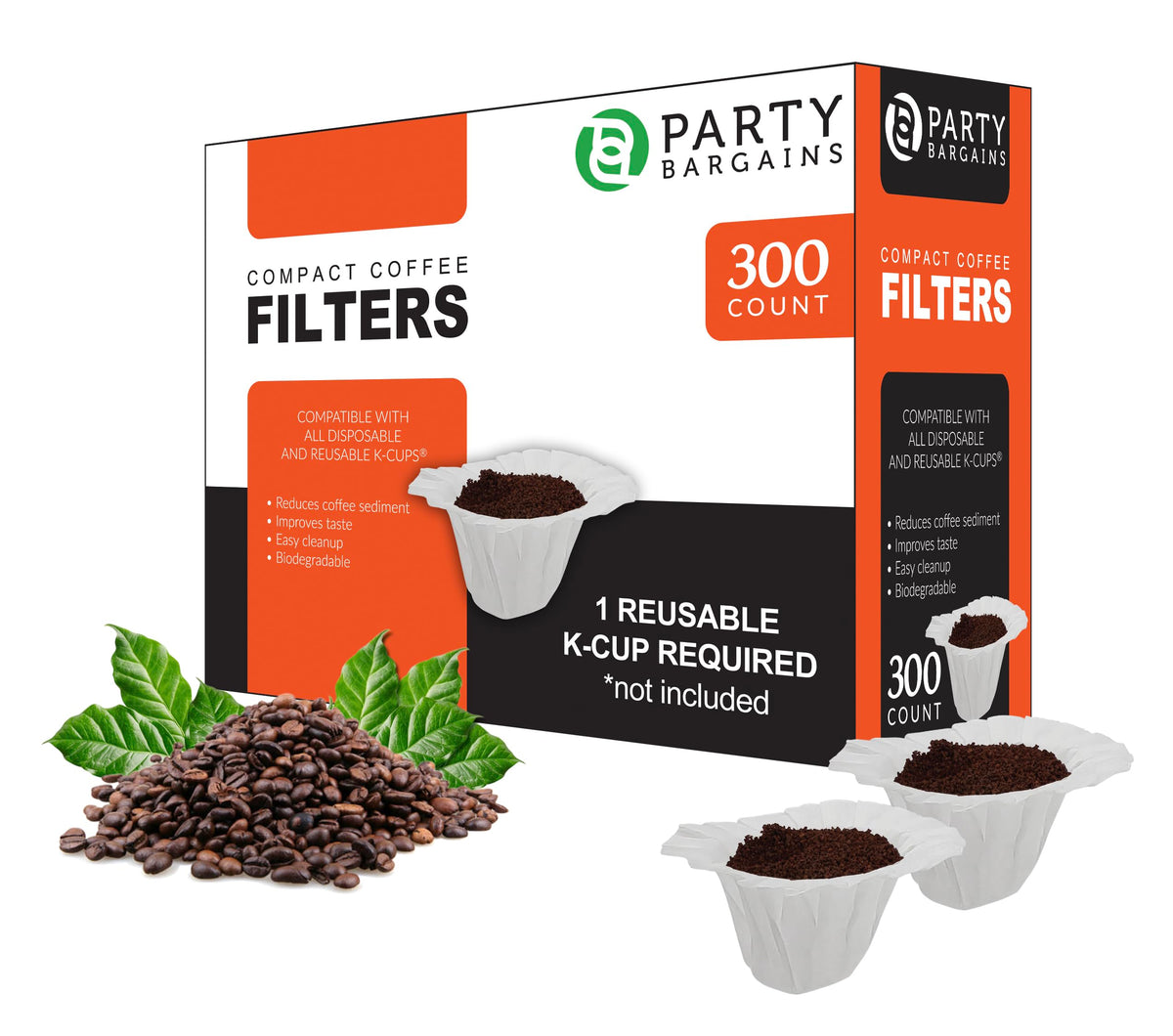 Party Bargains 300 Paper Coffee Filters - Compact Design White Single-Use Coffee Filter Compatible With Keurig 1.0 & 2.0, Perfec