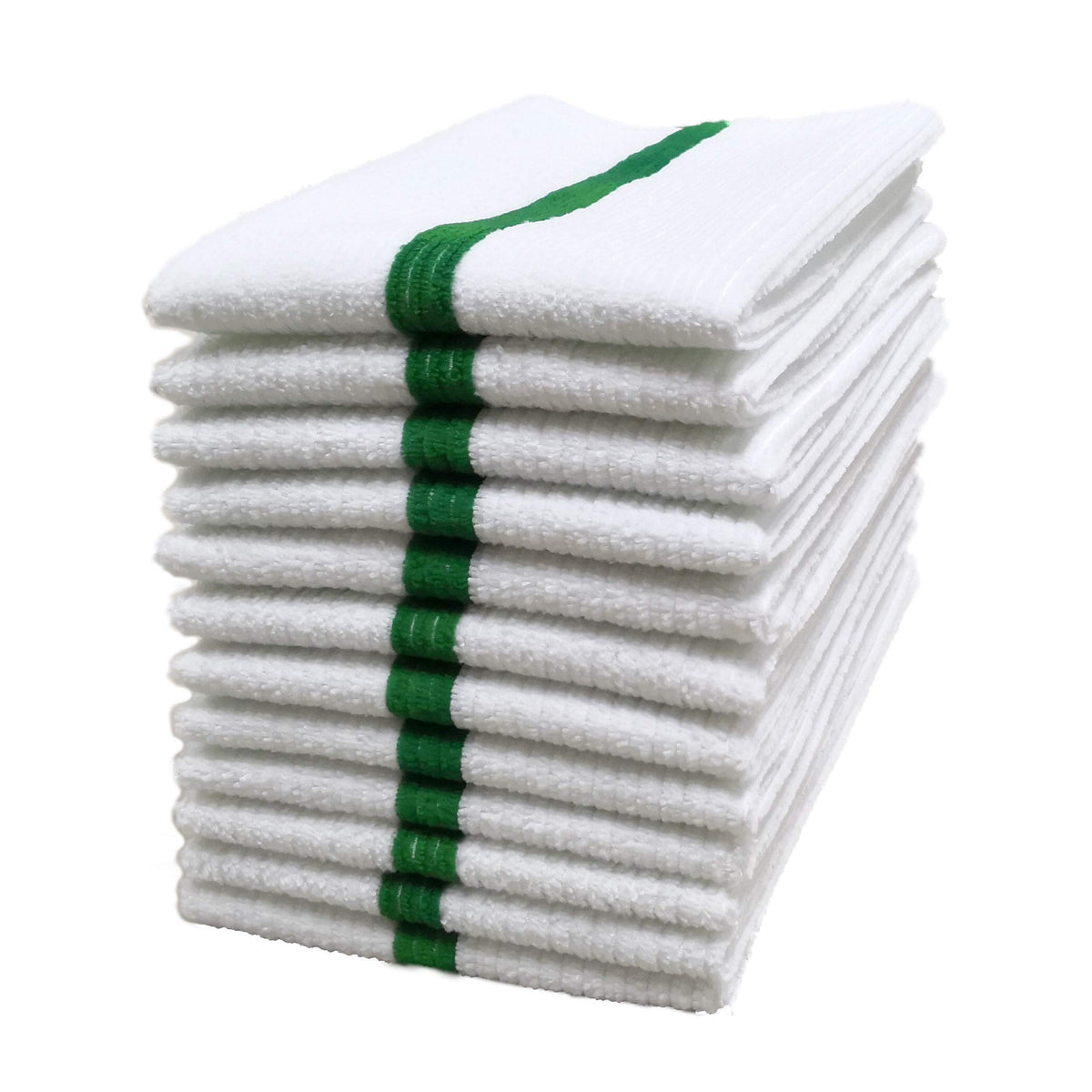 Polyte Microfiber All-Purpose Ribbed Terry Bar Mop Towel For Home, Kitchen, Restaurant Cleaning (14X17, White W/Green Stripe) 12