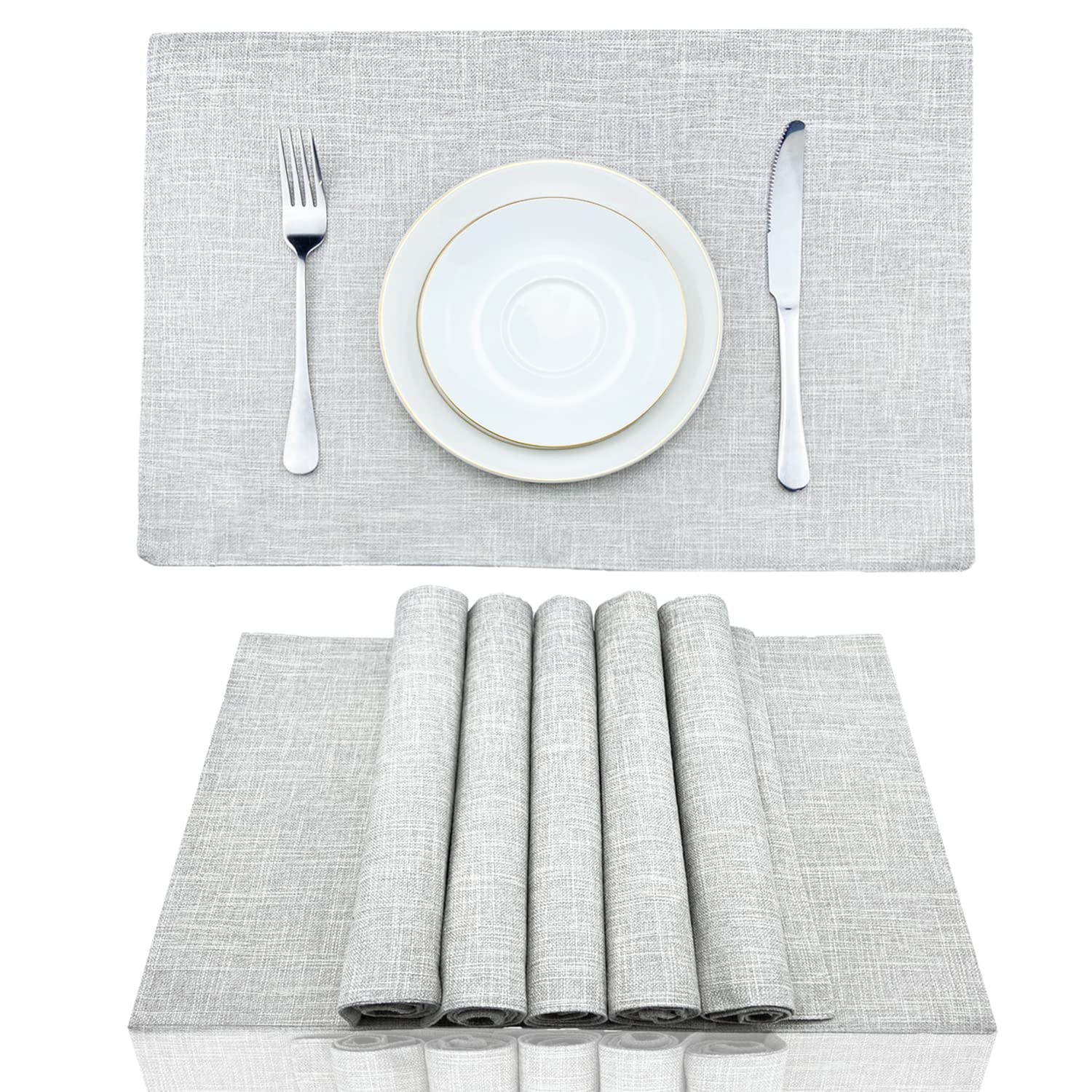 Weabetfu Cloth Placemats Set Of 6 Heat Resistant Dining Table Placemmats Cotton Linen Machine Washable Kitchen Table Mats Wrinkl