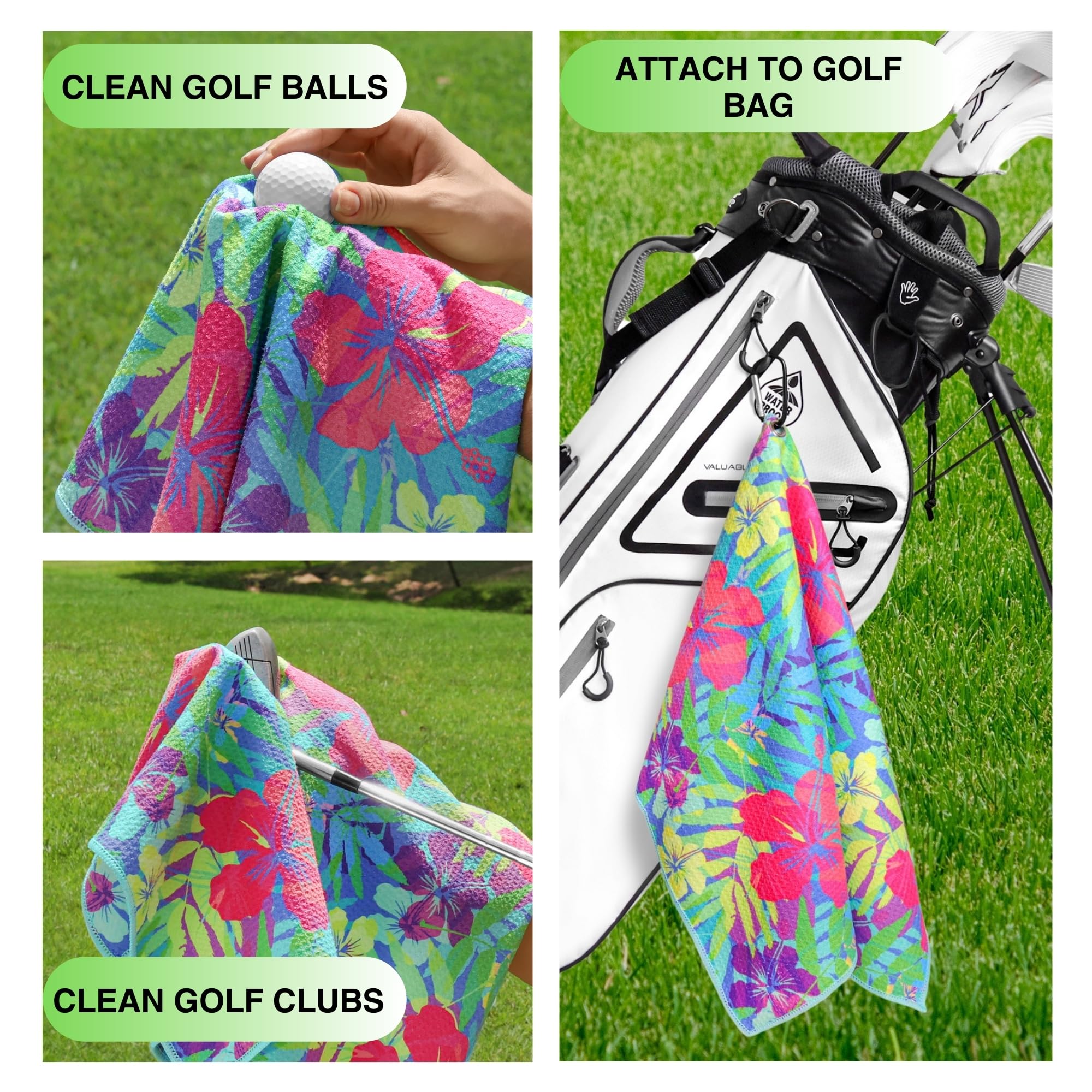 Playing It Forward Bright Tropical Golf Towel with Clip for Women and Men  Microfiber Waffle and Ball Towels  Set of 2