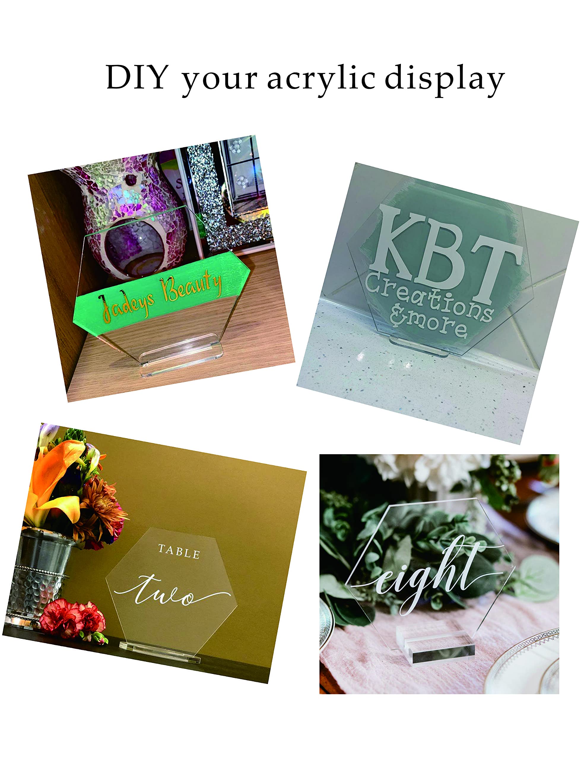 5 Sets Acrylic Blanks Hexagon With Stand,Diy Clear Wedding Signs,Personalized Hand Lettered Table Numbers (5.5'')