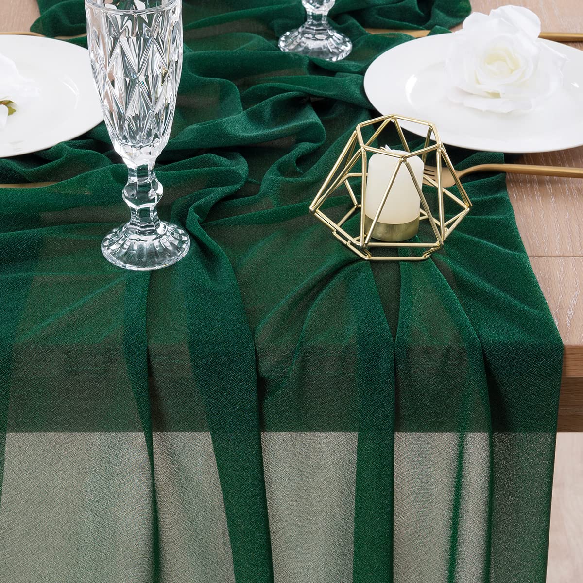 Socomi 4Pcs Emerald Green Gauze Table Runner Bulk 10Ft Chiffon Like Wedding Table Runner For Bridal Shower Decorations Baby Show