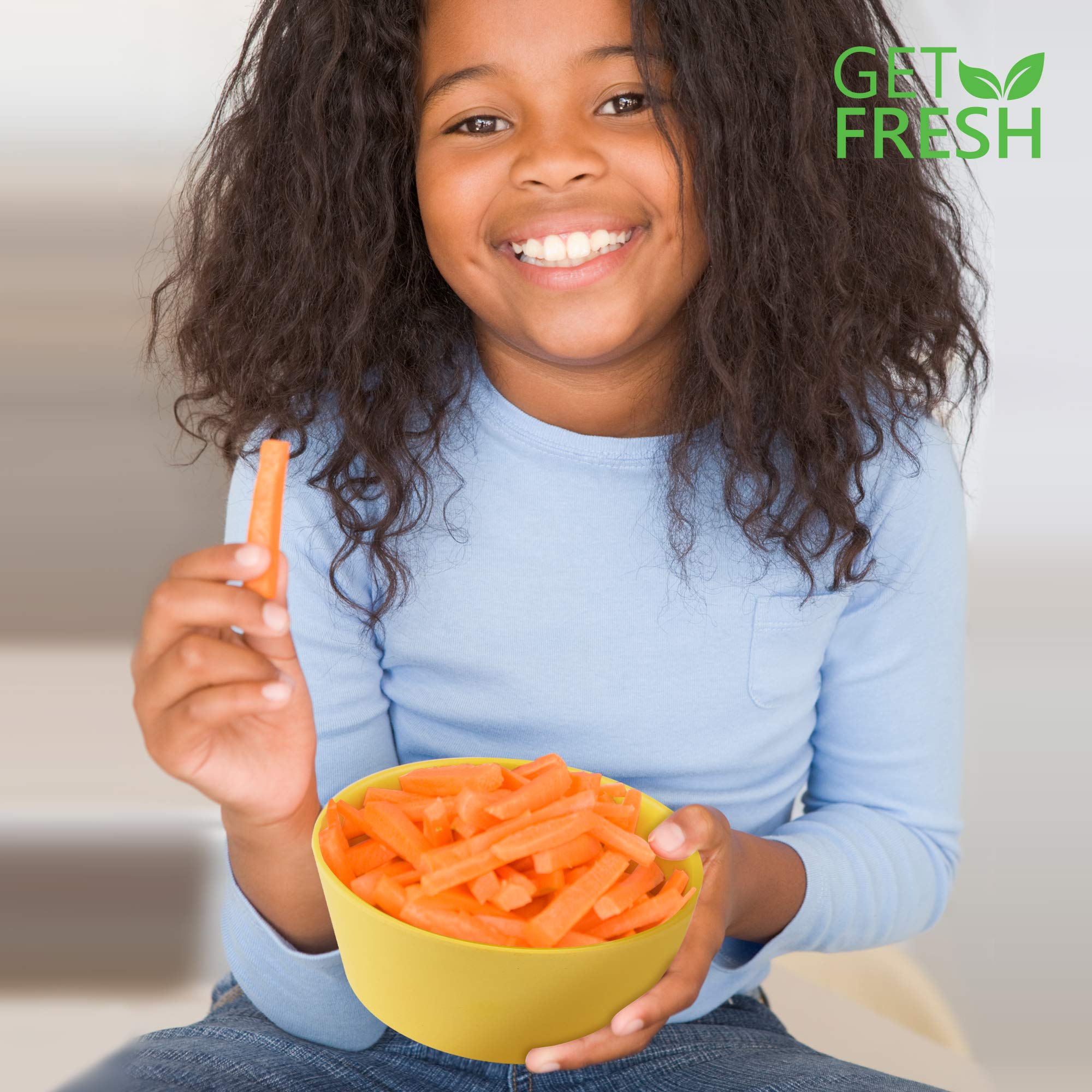 GET FRESH Bamboo Kids Snack Bowls Set of 4, BPA Free, Dishwasher Safe, Colorful (Yellow, Blue, Green, Pink)