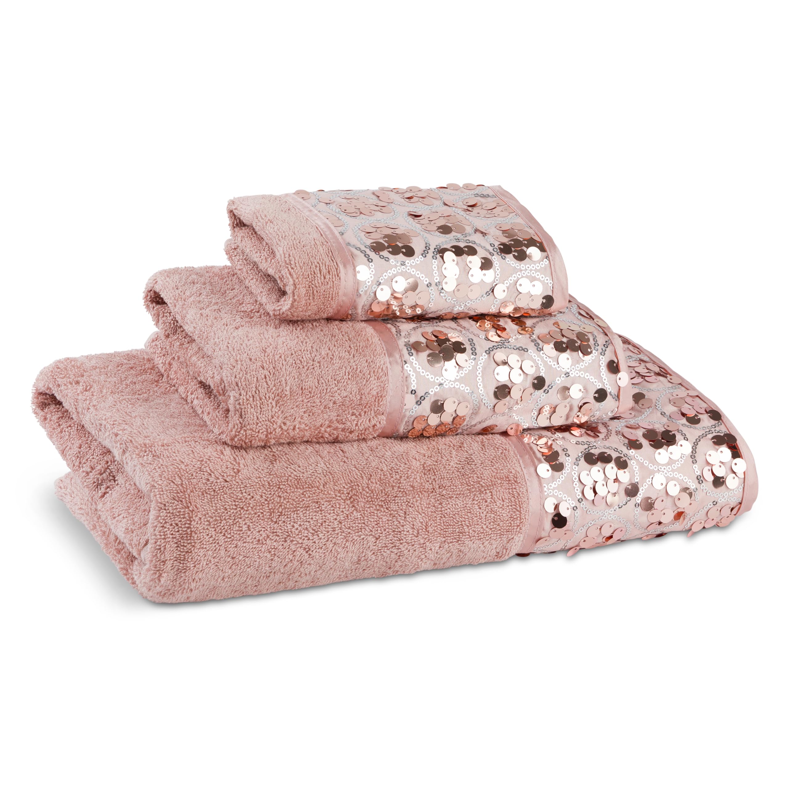Zahari Home Sinatra Modern Bathroom Towel Set 3 Piece Towel Blush Bath Towel  Hand Towel and Wash Towel Luxury Contemporary Bling Blush Bath Towel Sets Soft Plush and Highly Absorbent