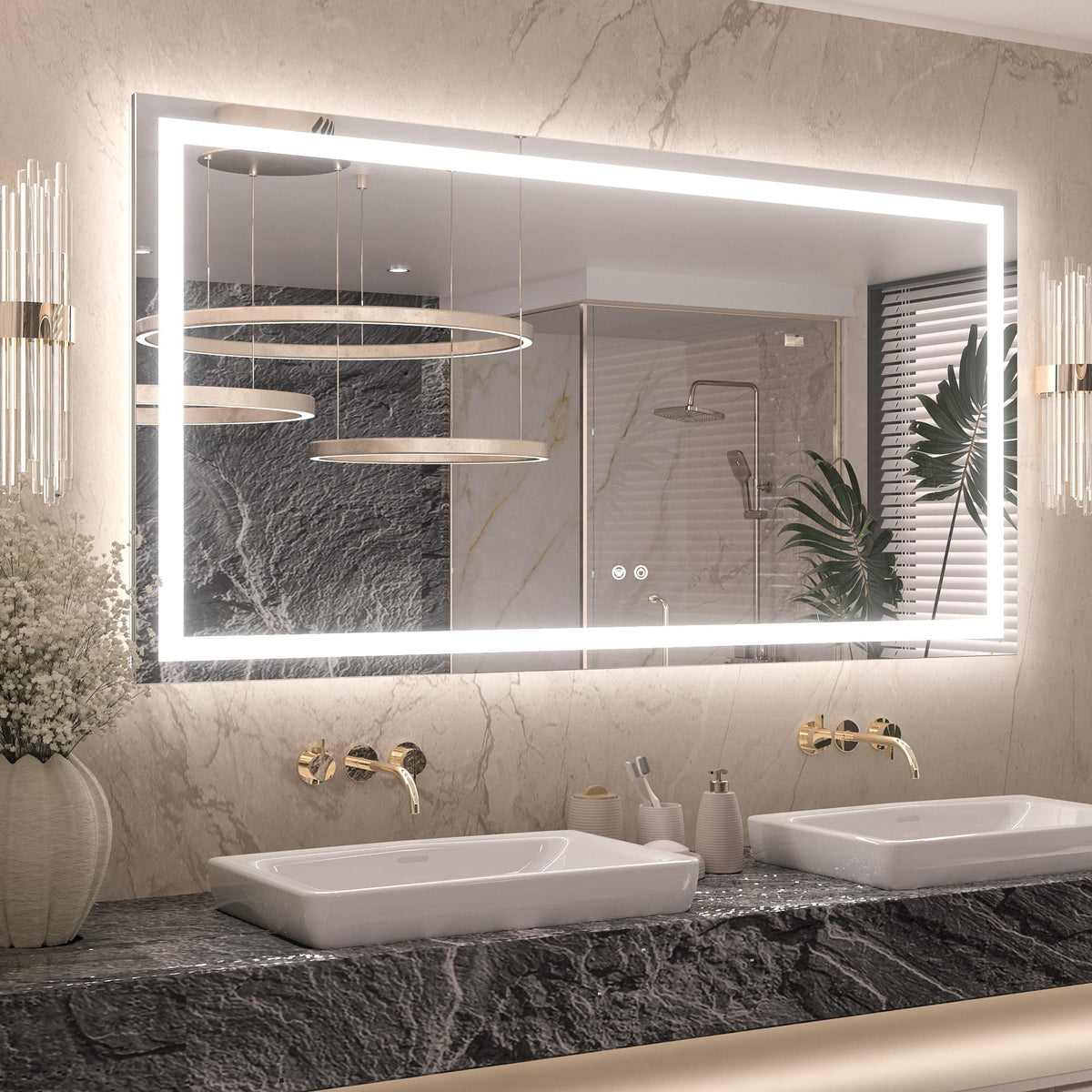 Keonjinn Led Bathroom Mirror 55     X 30     With Frontlit & Backlit, Lighted Mirror For Bathroom Wall With Stepless Dimmable 3-