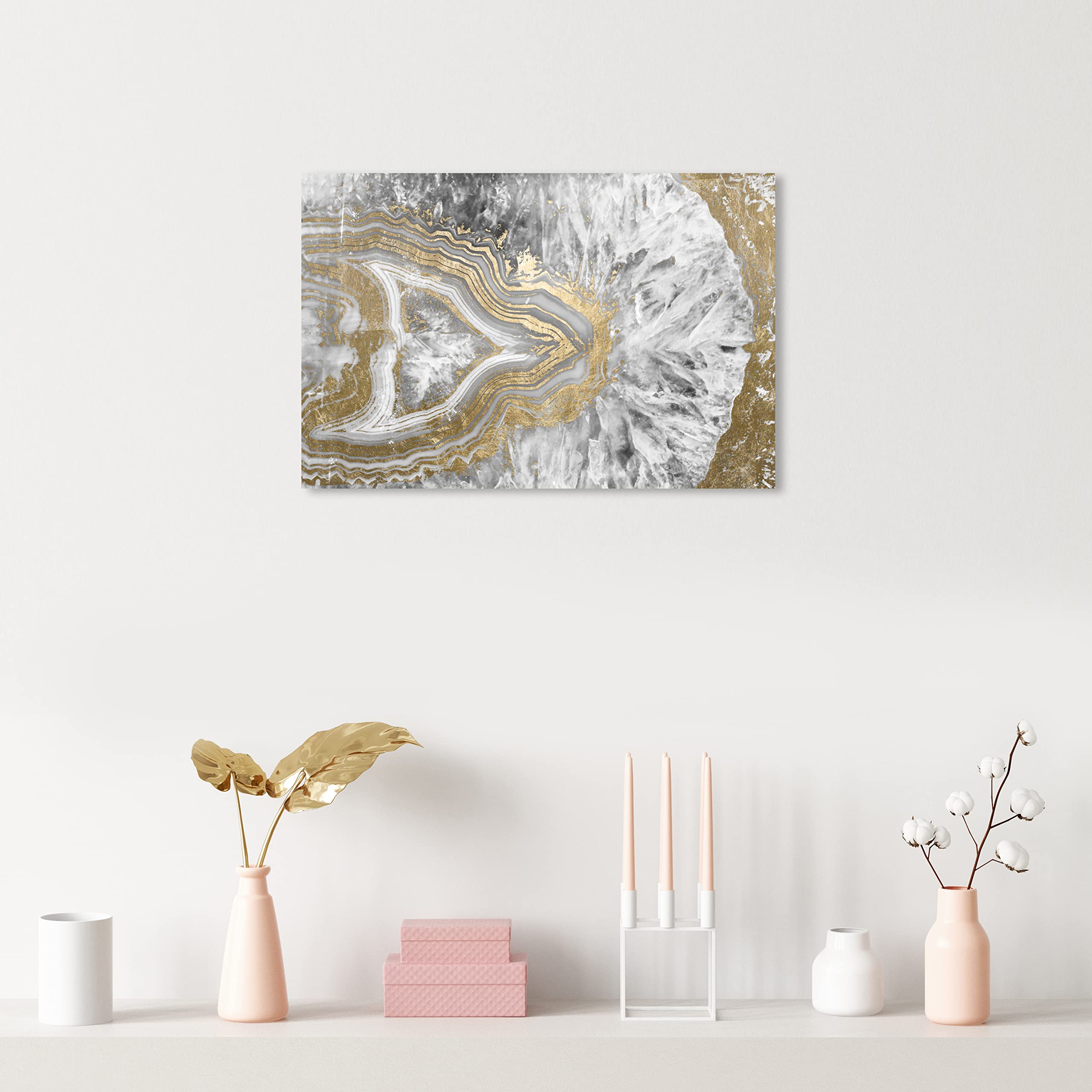 The Oliver Gal Artist Co. Abstract Wall Art Canvas Prints 'Agate Geode Crystal' Home D  Cor, 24 In X 16 In, Gold, White