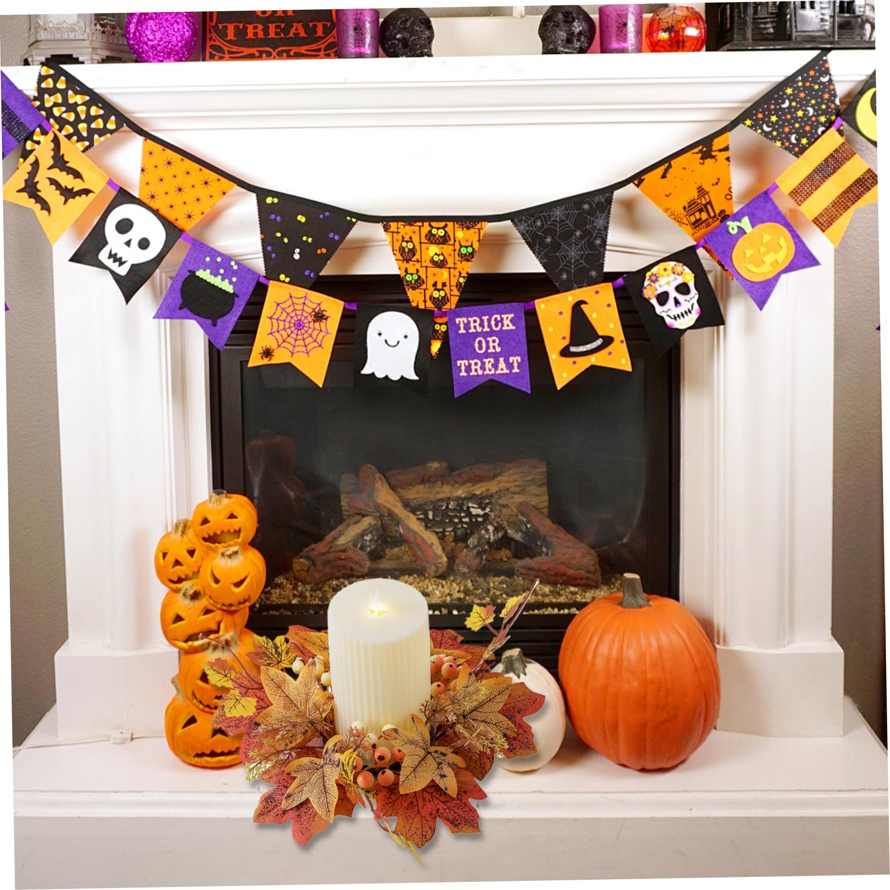 2Pcs Fall Candle Ring 9.8 Inch Autumn Candle Ring Artificial Maple Leaf Wreath Thanksgiving Candle Ring Holder Mini Fall Wreath