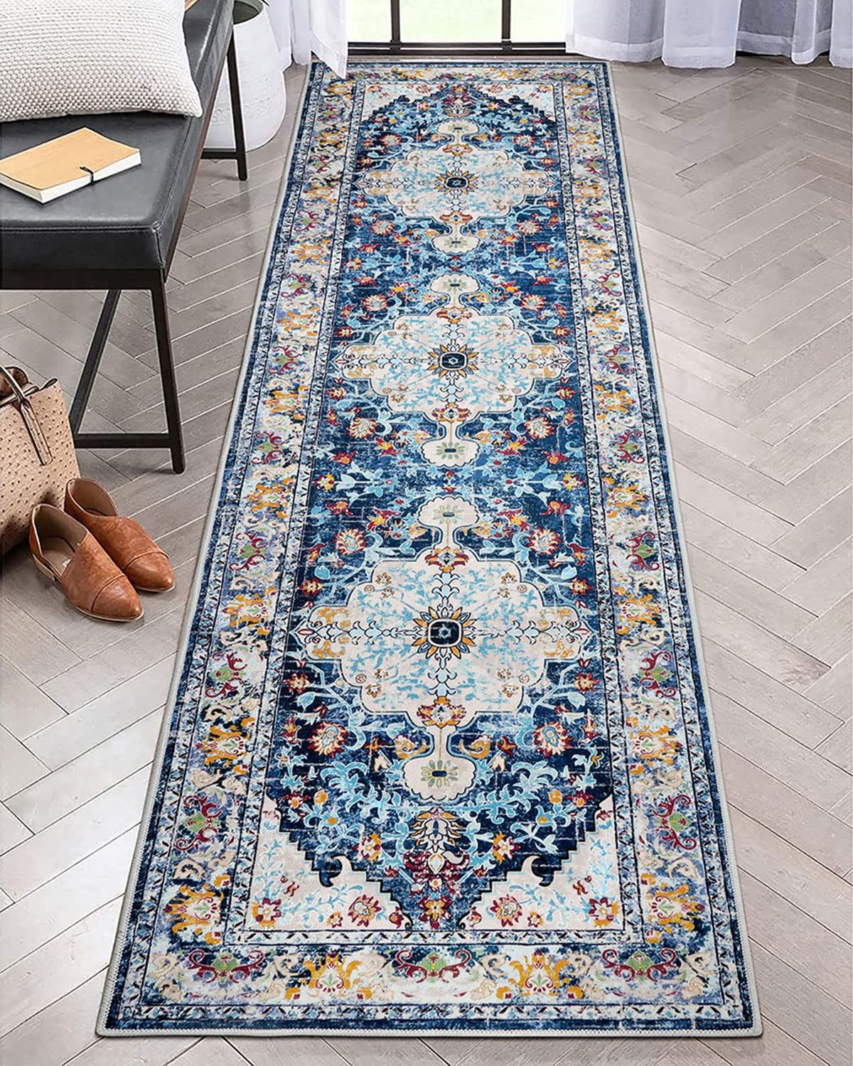 UArtlines Boho Hallway Runner Rug 2 x 8 Vintage Farmhouse Laundry Rug Runner Accent Area Rug Carpet Non Slip Washable Kitchen