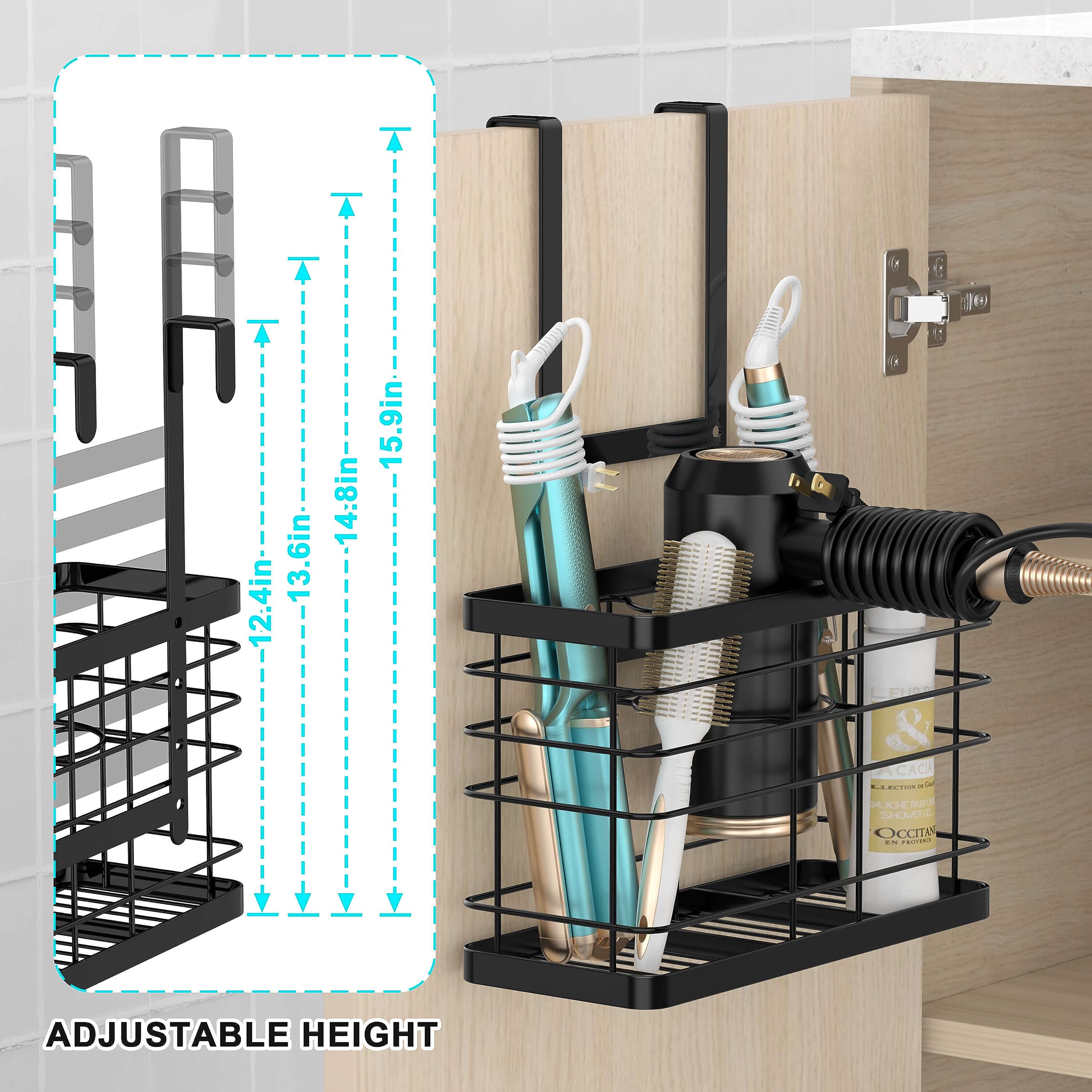 Vecallo Hair Tool Organizer - Blow Dryer Holder/Hair Dryer Holder Cabinet Door  Bathroom Organizer Hair Care & Styling Tools Storage Basket for Hair Dryer  Curling Irons  Hair Straighteners