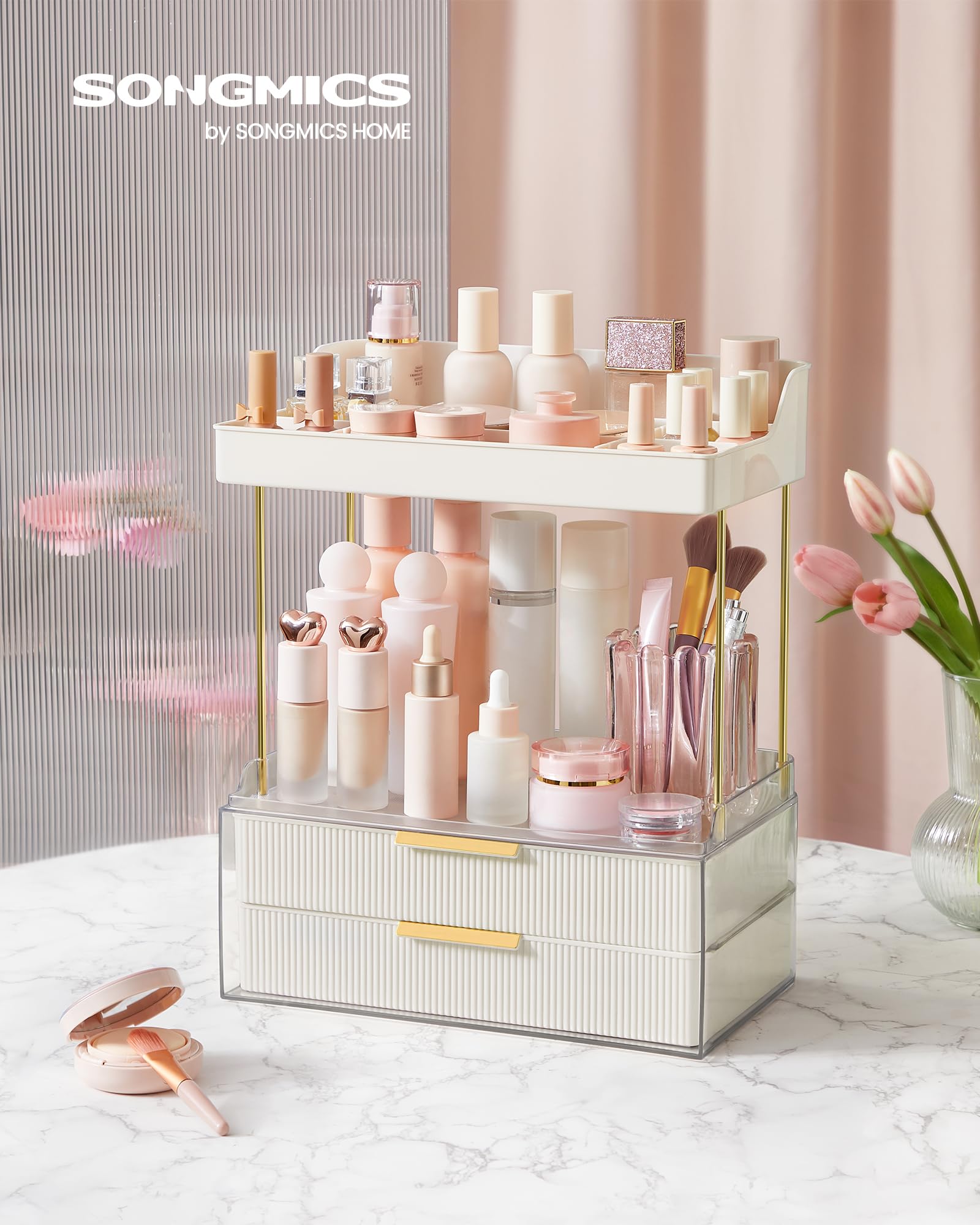 Songmics 4-Layer Makeup Organizer, Skincare Organizer, 4 Dividers, Anti-Slip Design, Bathroom Counter Organizer, Versatile For V