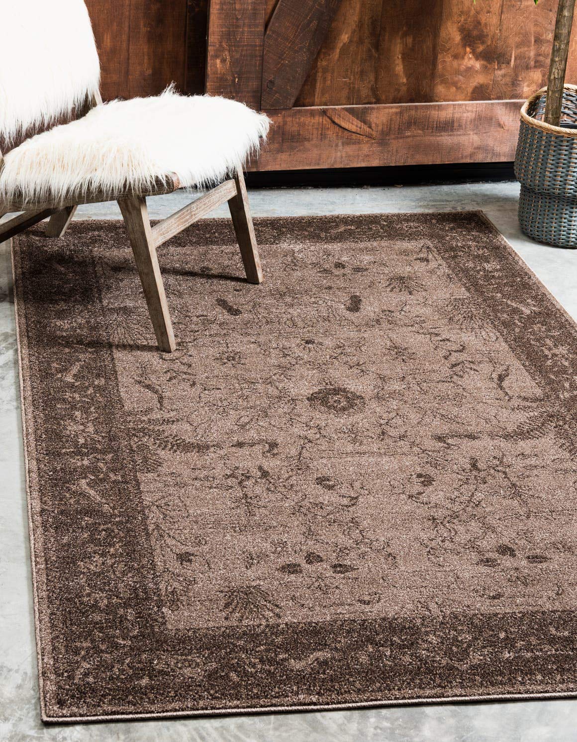 Unique Loom La Jolla Collection Farmhouse, Contemporary, Botanical, Traditional, Vintage Area Rug, 6 x 9 ft, Light Brown/Dark Br
