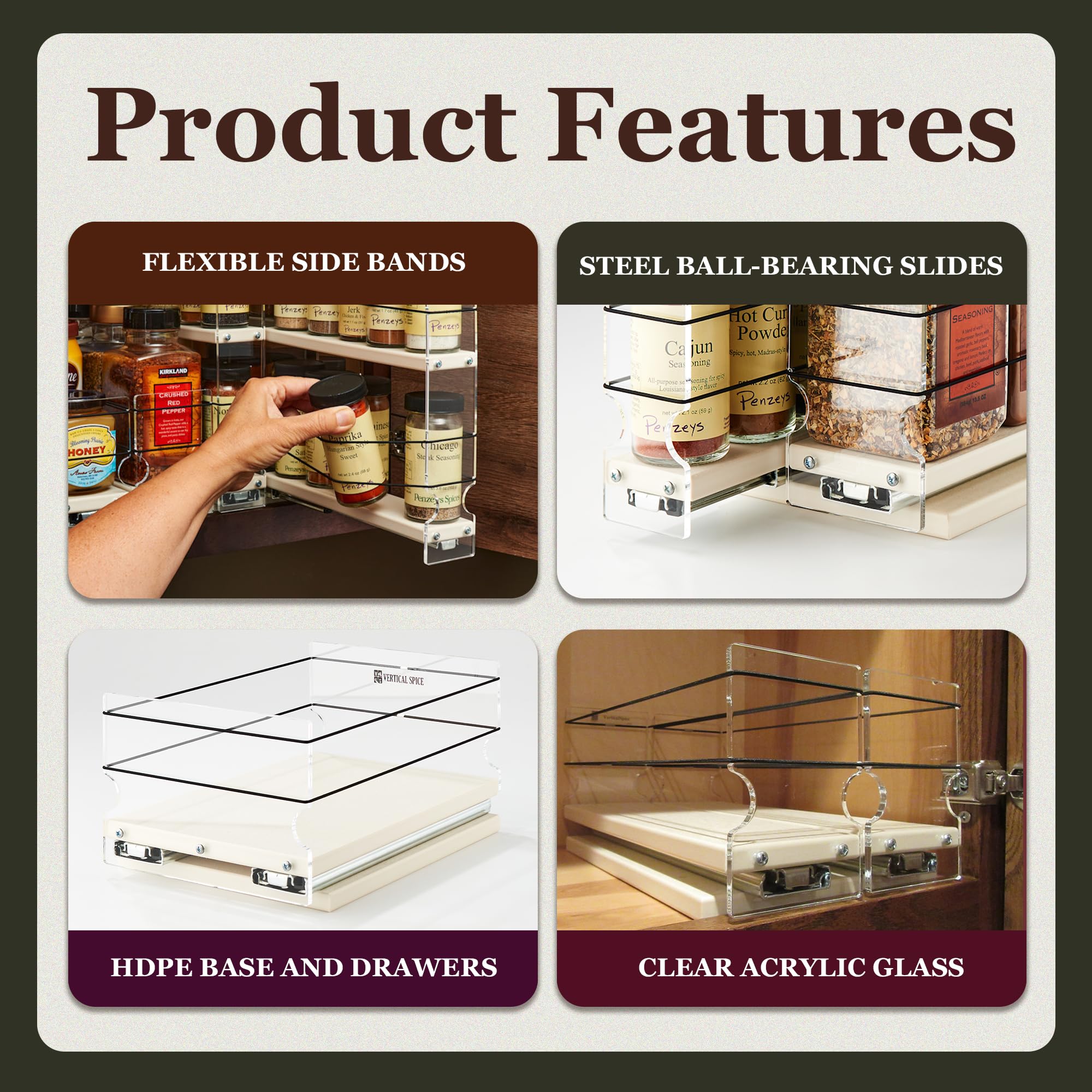 Vertical Spice - Sliding Spice Rack - Pull Out Spice Rack For Inside Cabinets, Sliding Shelves, Rack For Kitchen Cabinets - Made