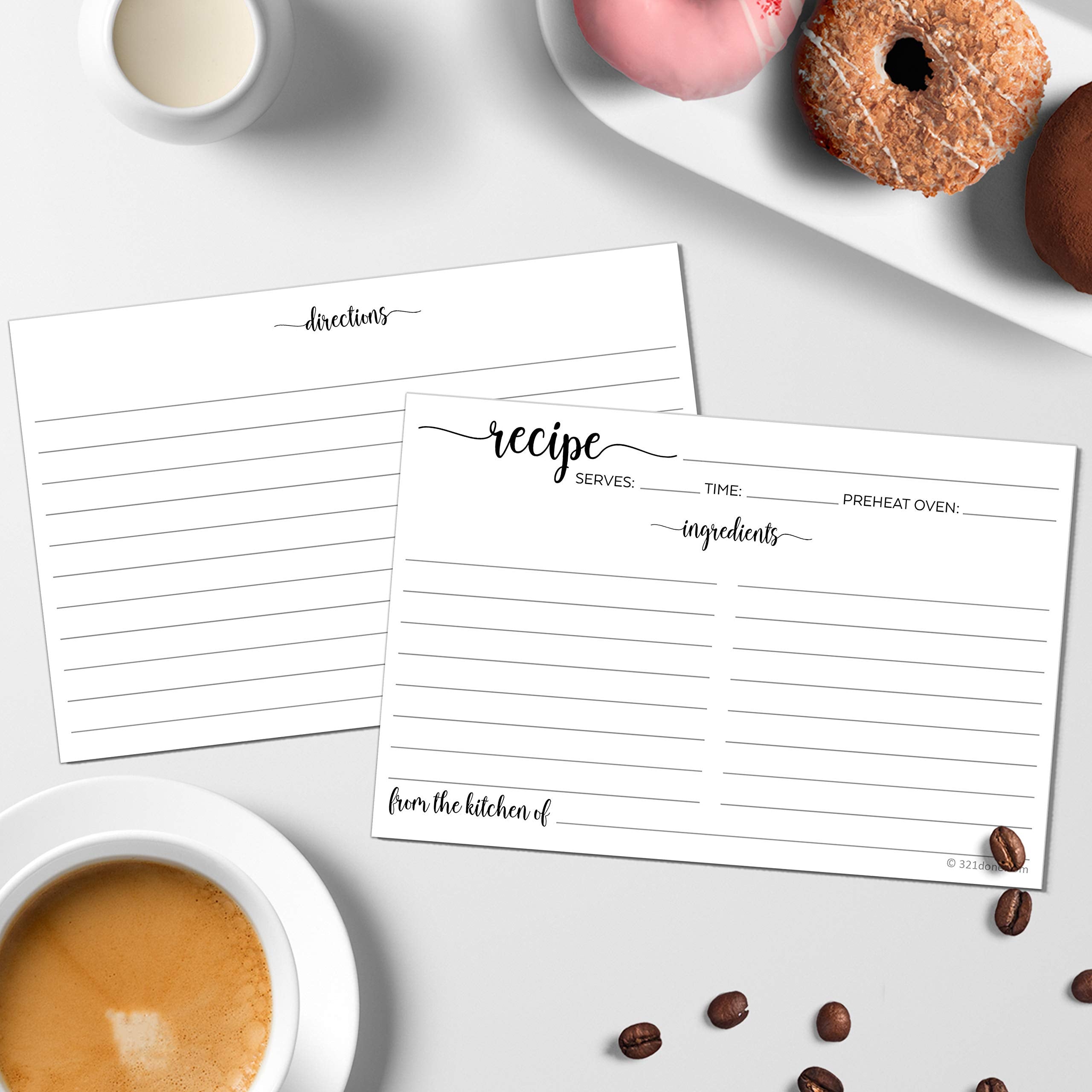 321Done Recipe Cards (Set of 50) 4x6 - White - from The Kitchen of - Large Double-Sided Premium for Weddings  Bridal Shower  Baby - Made in USA - Minimalist