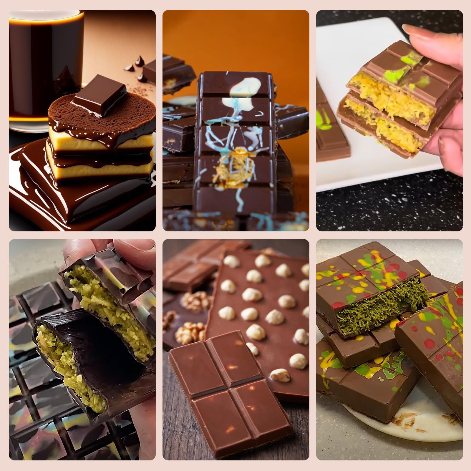 2pack Chocolate Bar Mold, Non-Stick Dubai Chocolate Molds, Deep Silicone Chocolate Mold for Dubai Chocolate Bar Pistachio, Candy