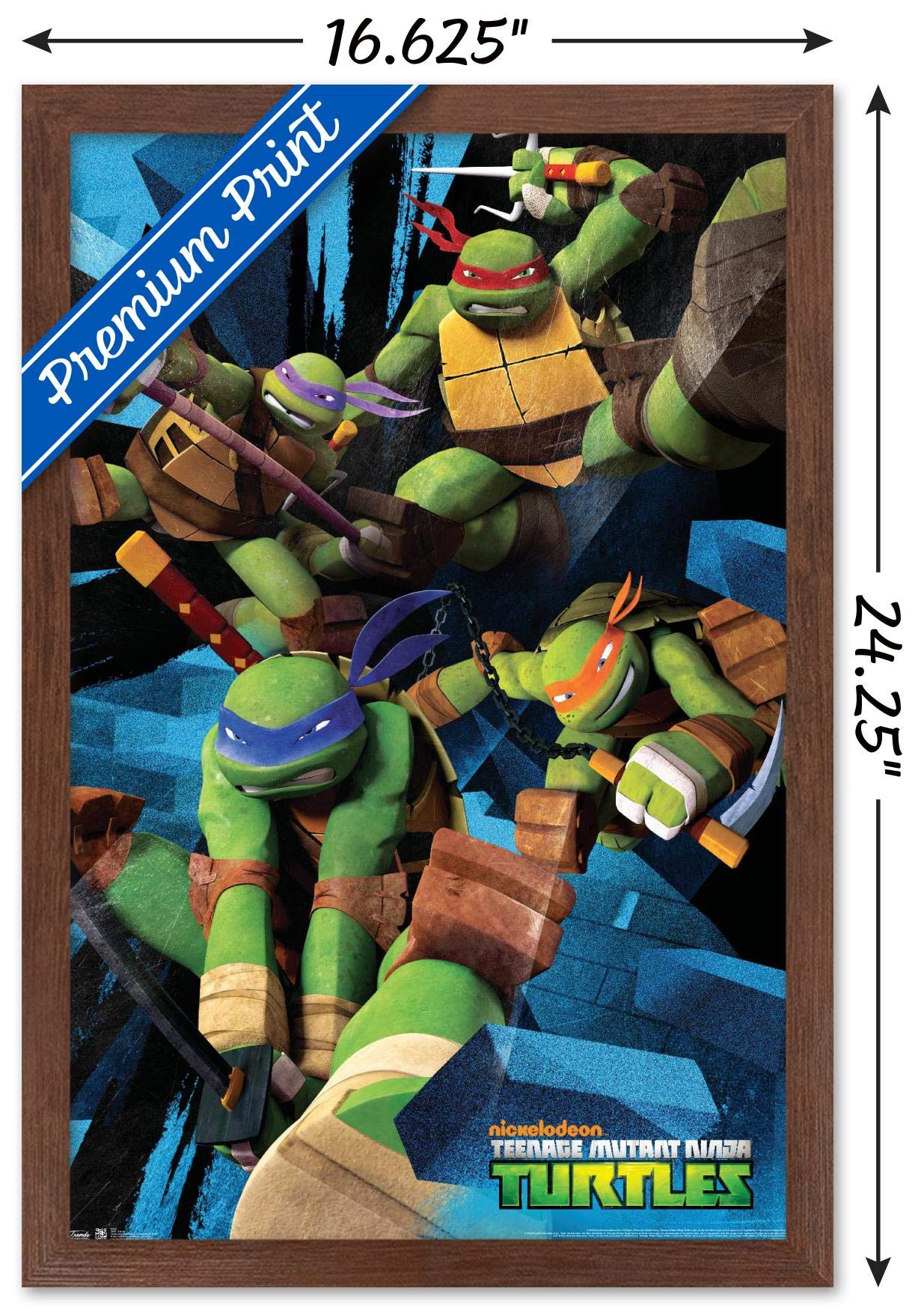 Trends International Nickelodeon Teenage Mutant Ninja Turtles - Attack Wall Poster, 14.725'' X 22.375'', Mahogany Framed Version