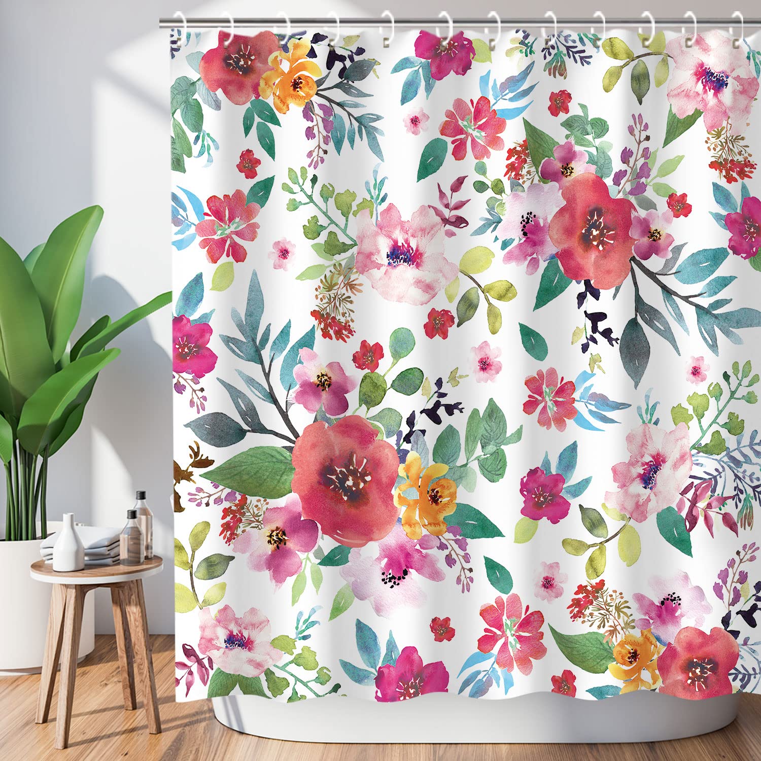 Livilan Floral Shower Curtain For Bathroom Flower Shower Curtain Watercolor Girls Shower Curtains Flowered Shower Curtain With H