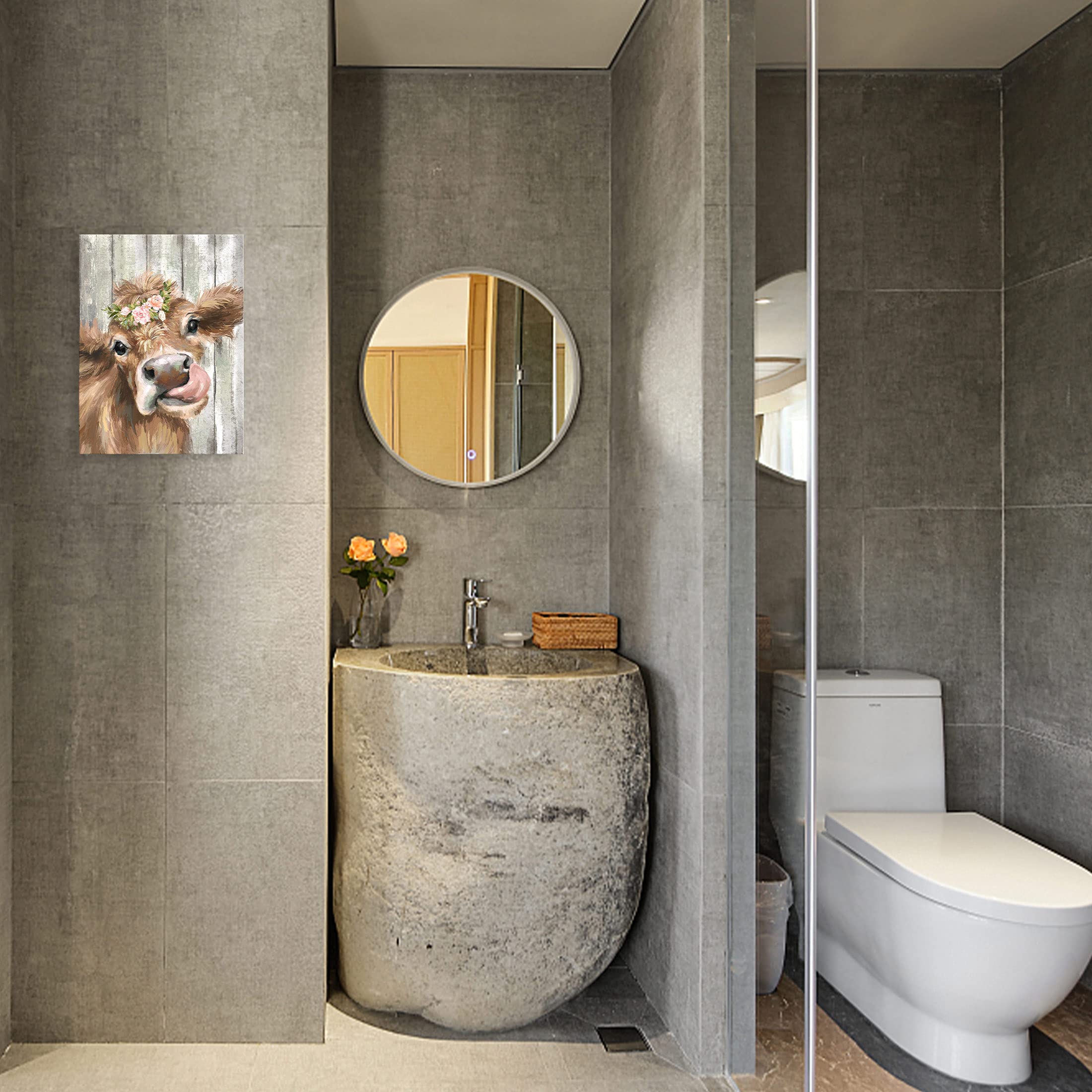 Hlxff3 Bathroom Wall Art Decor, 12X16In Farmhouse Retro Paintings, Canvas Wall Art For Bedroom Modern Brown Rustic Framed Artwor