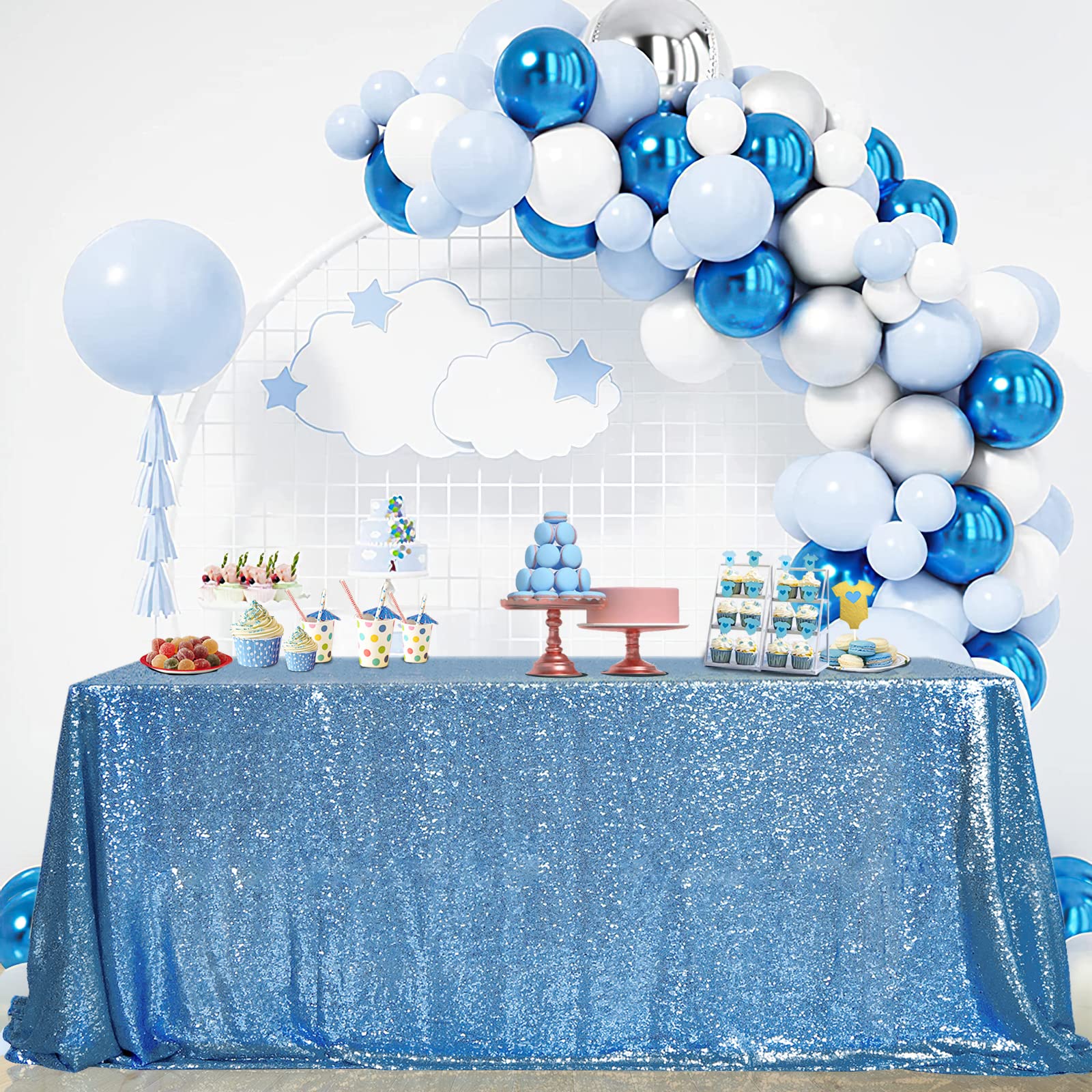 B-COOL Sequin Tablecloth 60x102 Inch Birthday Tablecloth Baby Blue Rectangle Shimmer Durable Wedding Party Restaurant Bridal Sho