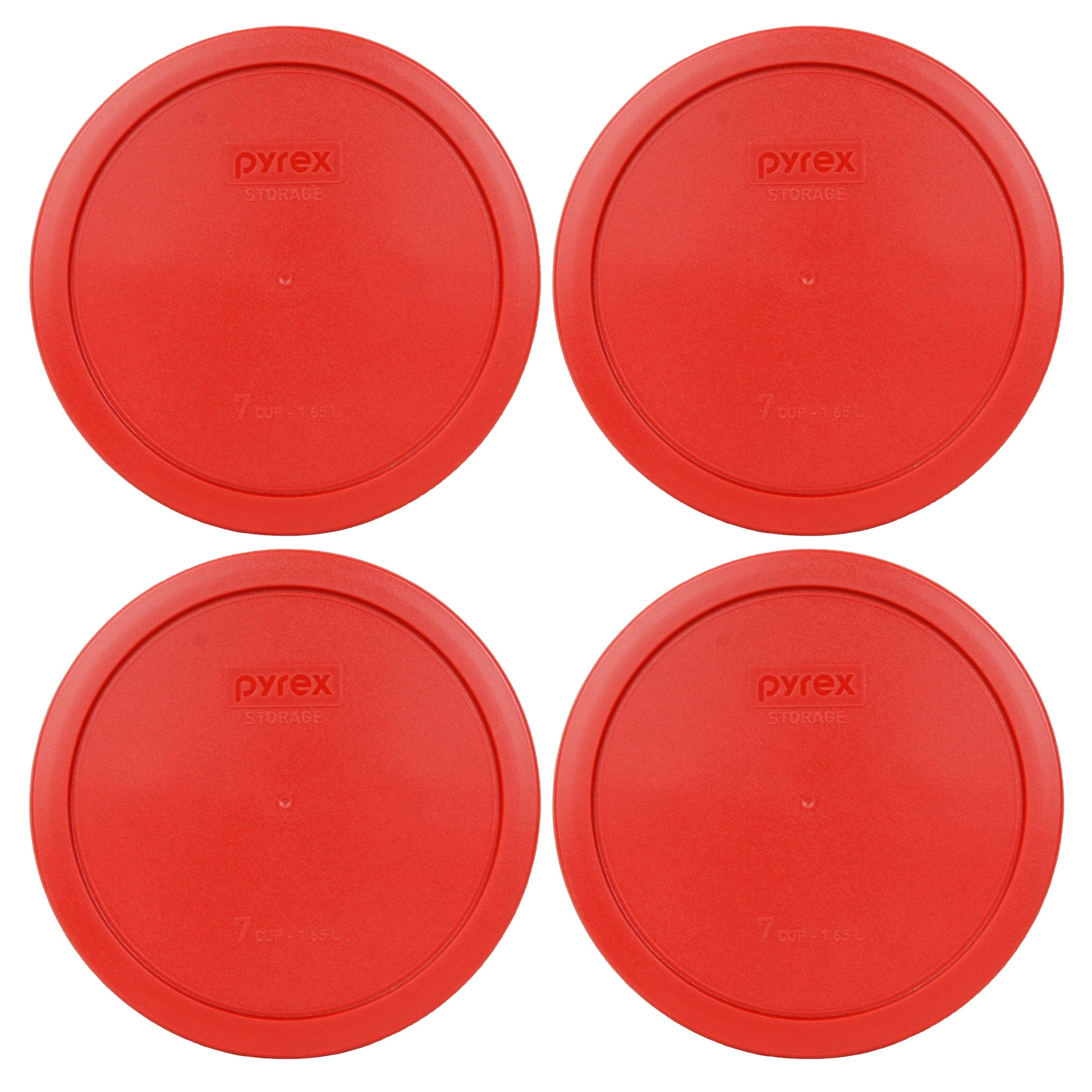 Pyrex 7402-Pc 6/7 Cup Poppy Red Round Plastic Food Storage Lid - 4 Pack Made In The Usa
