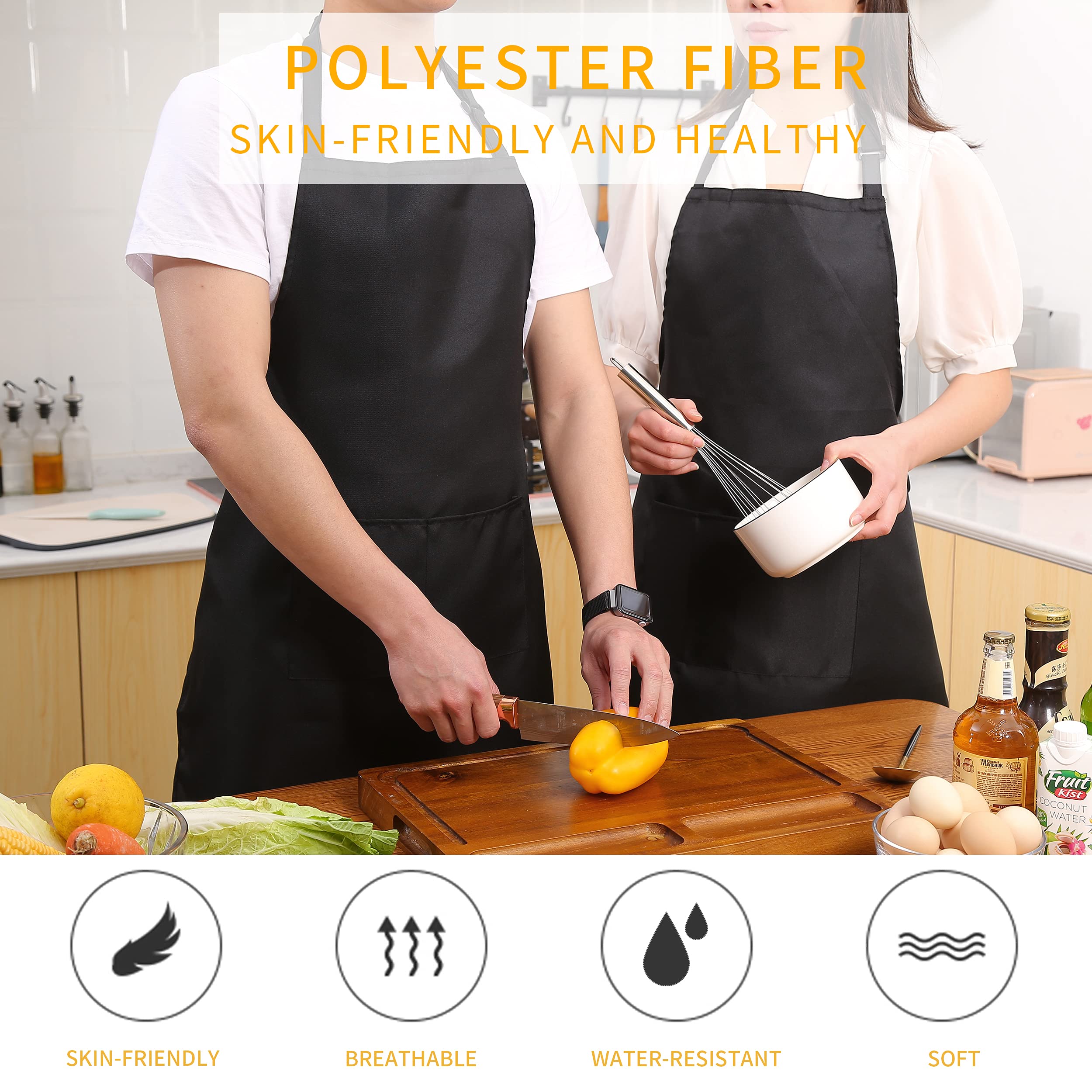 Tosewever 2 Pack Adjustable Bib Apron, Waterdrop Resistant Aprons With 2 Pockets Cooking Kitchen Restaurant Aprons For Women Men