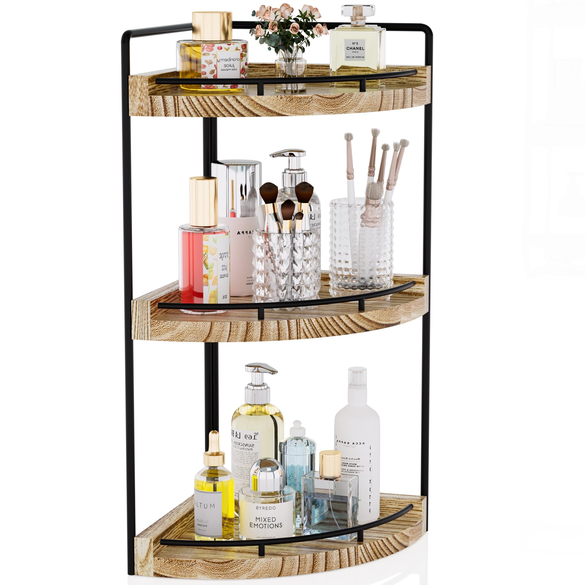 CeleVista Corner Bathroom Counter Organizer, 3 Tier Bathroom Storage Countertop for Skincare, Sink Shelf for Kitchen Decor, Vani