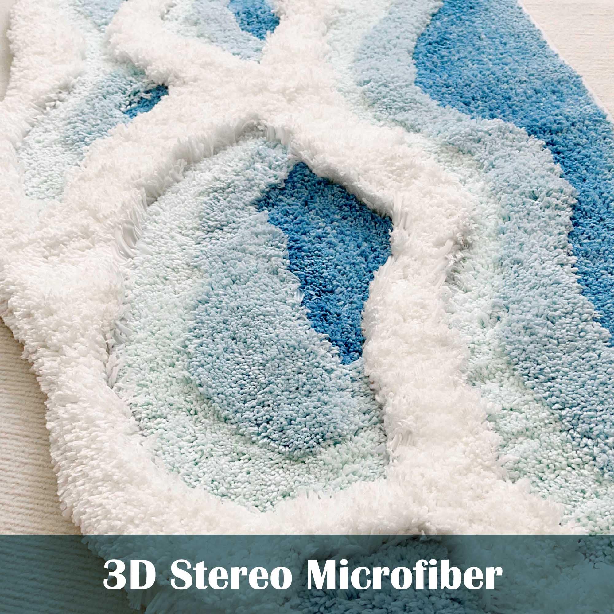 Zshifang Soft Shag 3D Stereo Wave Moss Bedside Rug 20''  36'' Cute Navy Blue Runner Rug Non Slip Washable Bathroom Rugs Bath Mat